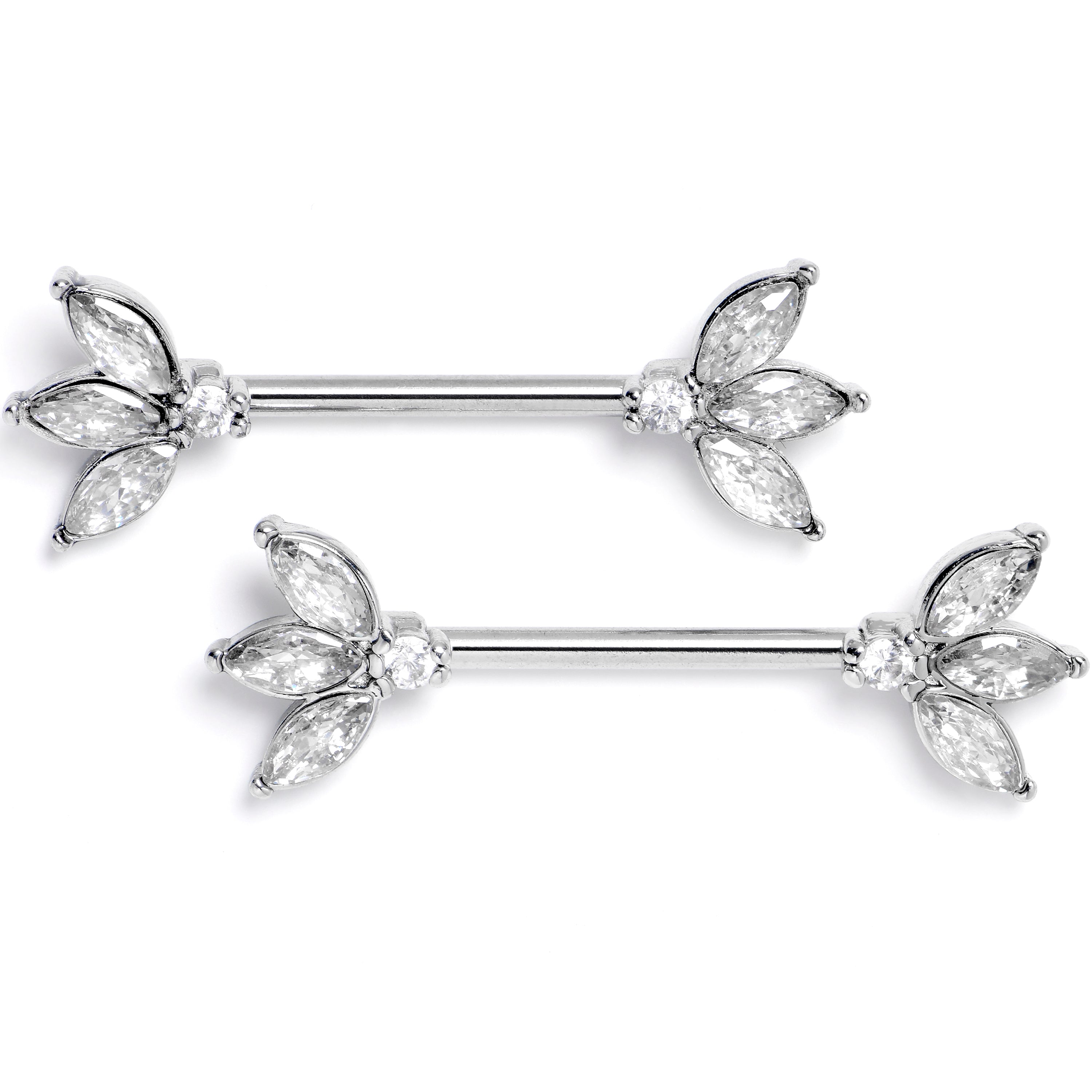 14G 9/16 Clear Gem Fashion Fan Mini Barbell Nipple Ring Set