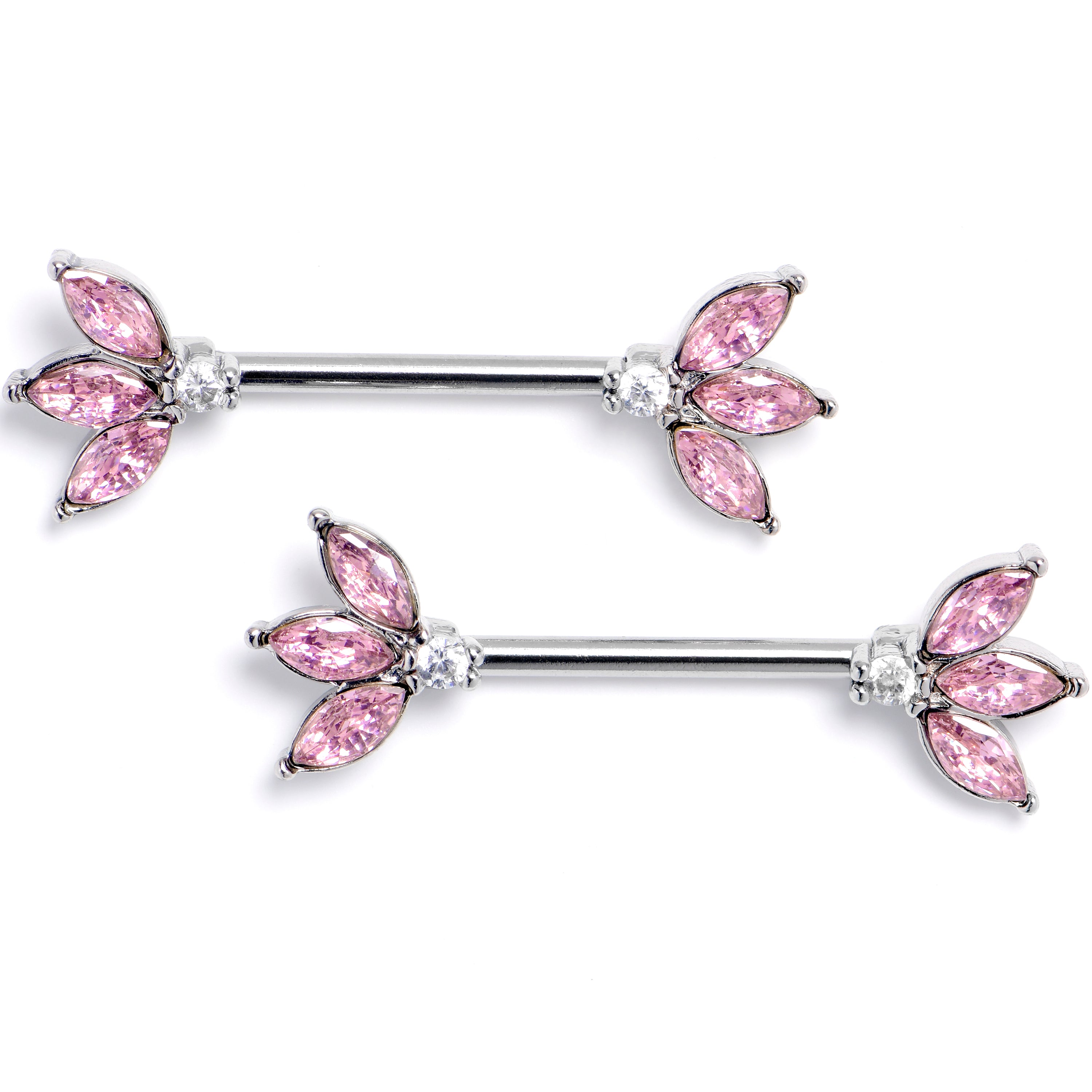 14G 9/16 Pink Gem Fashion Fan Mini Barbell Nipple Ring Set