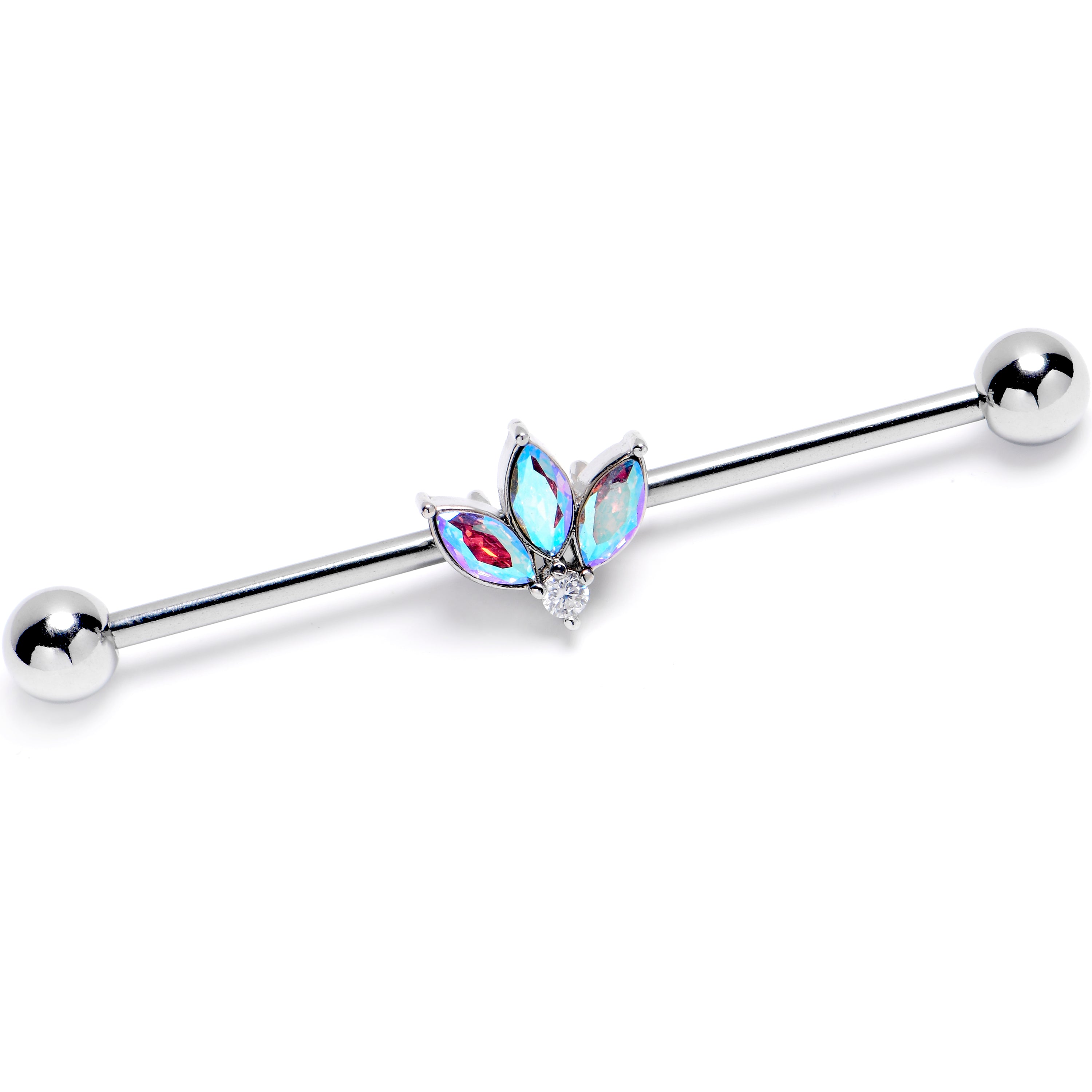 14G Aurora Gem Fashion Fan Mini Industrial Barbell 38mm