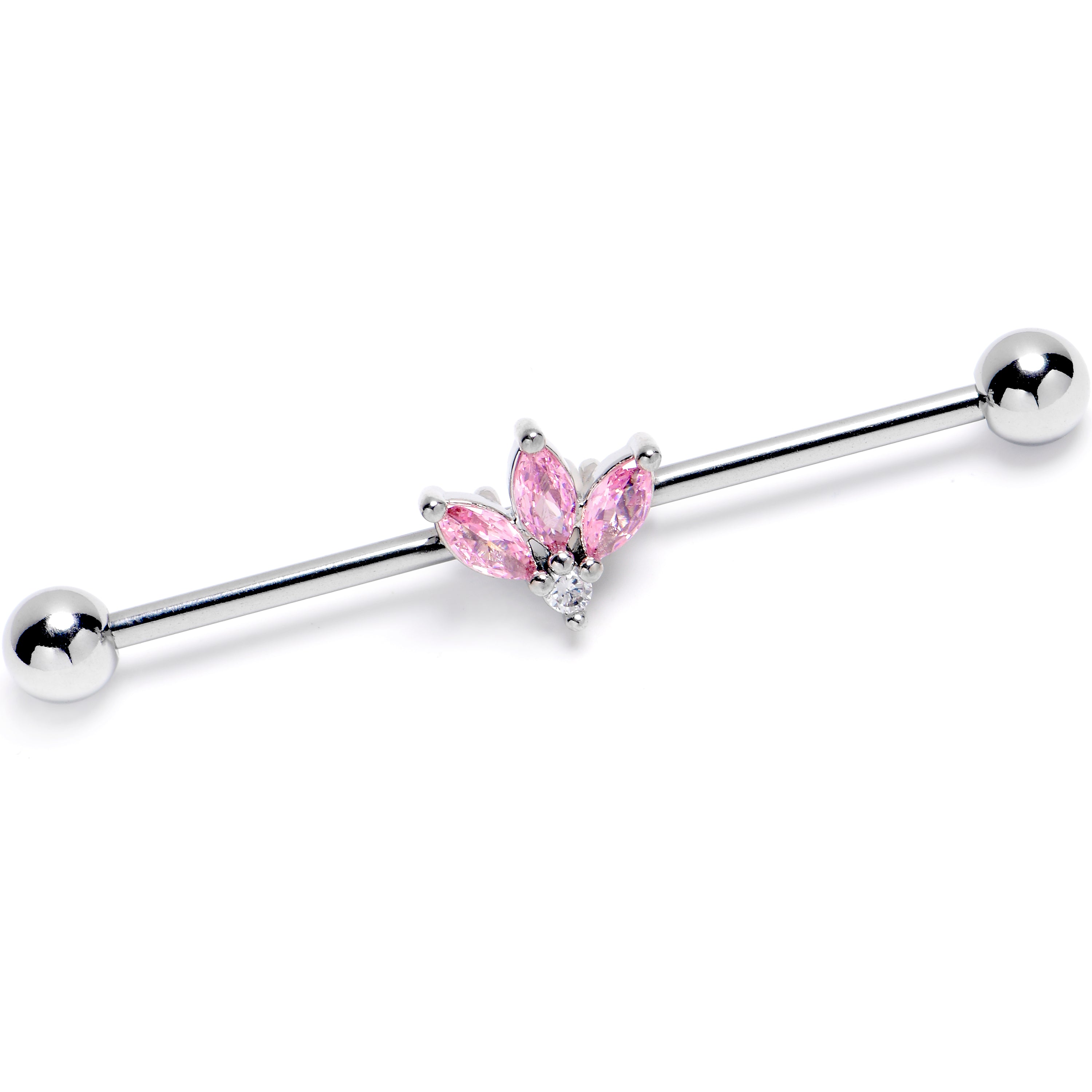 14G Pink Gem Fashion Fan Mini Industrial Barbell 38mm