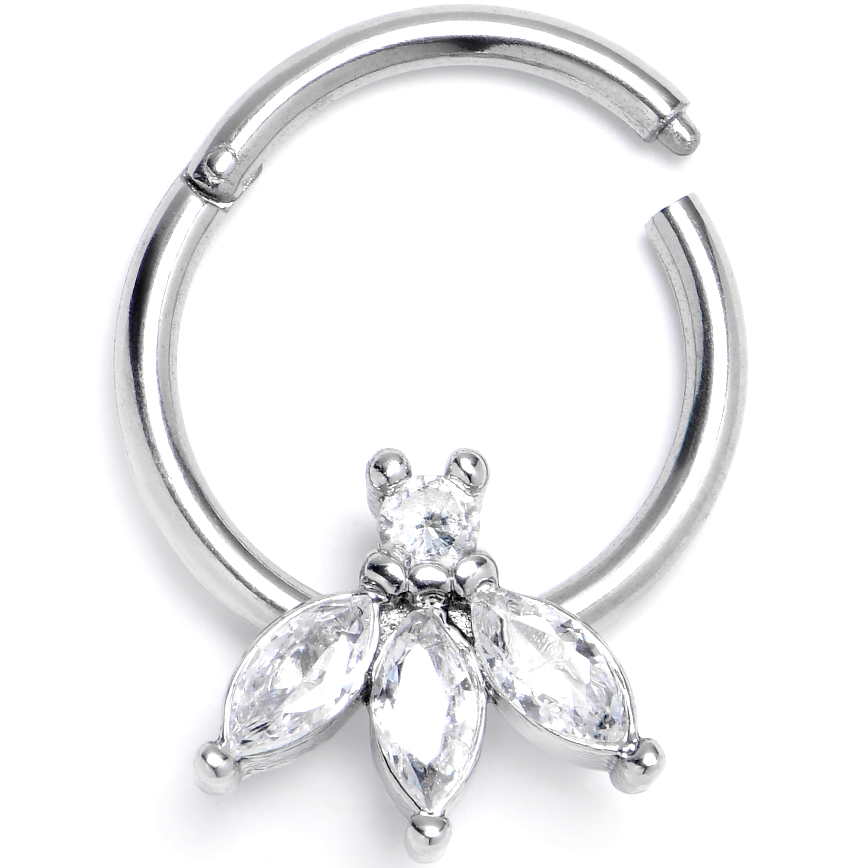 16G 3/8 Clear Gem Fashion Fan Mini Hinged Segment Ring