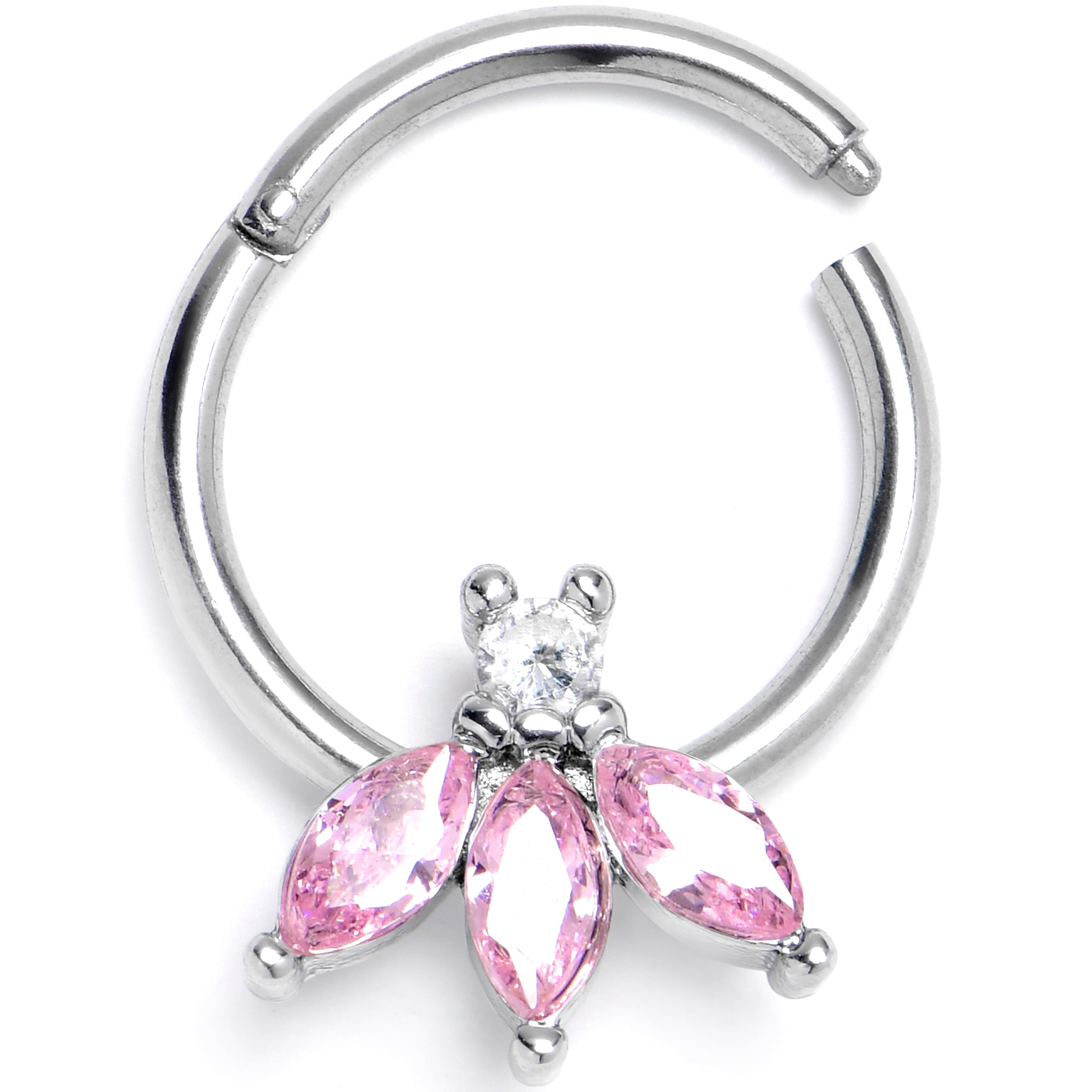 16G 3/8 Pink Gem Fashion Fan Mini Hinged Segment Ring