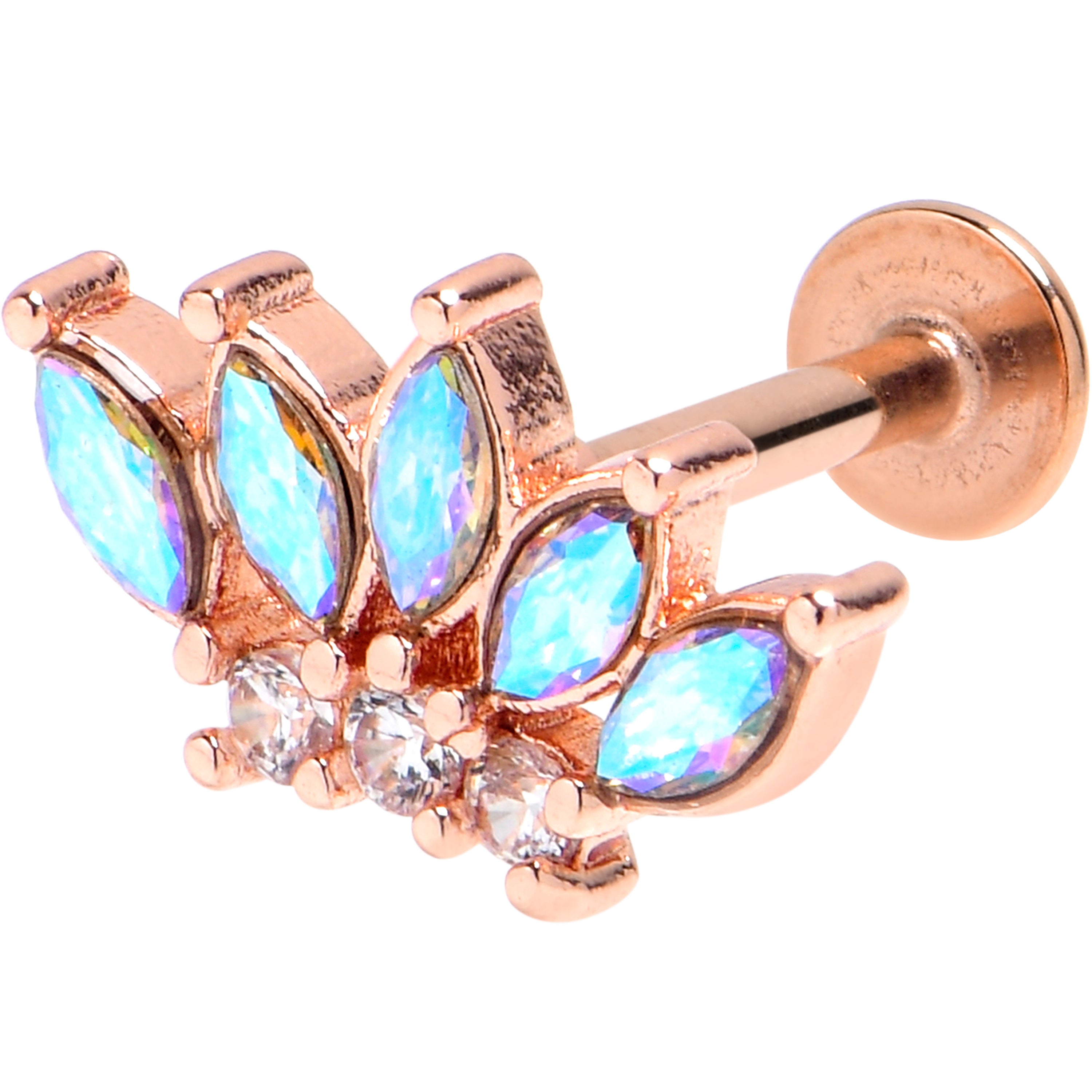 16G 5/16 Aurora Gem Rose Gold Tone Fashion Fan Labret Monroe Tragus