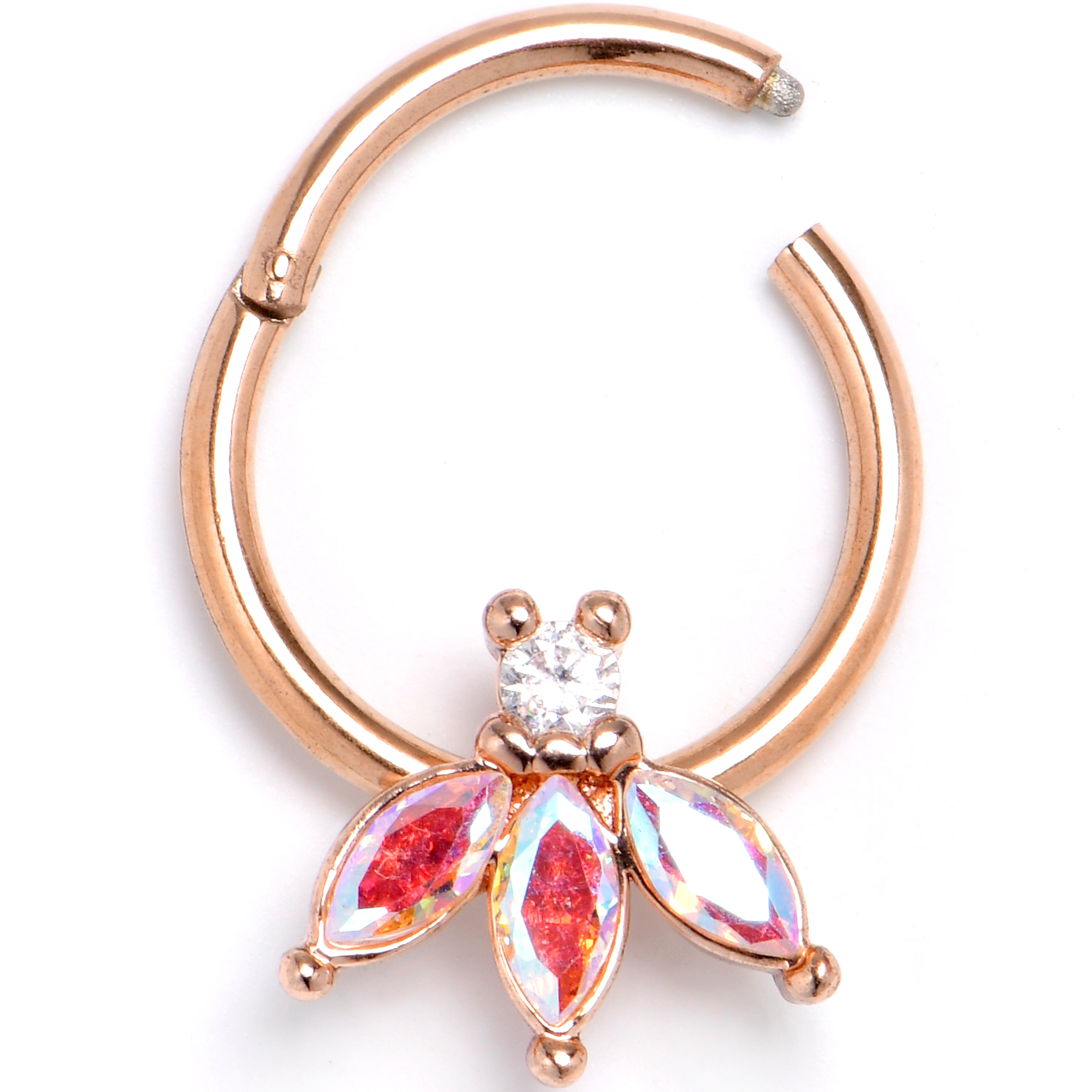 16G 3/8 Aurora Gem Rosy Tone Fashion Fan Mini Hinged Segment Ring