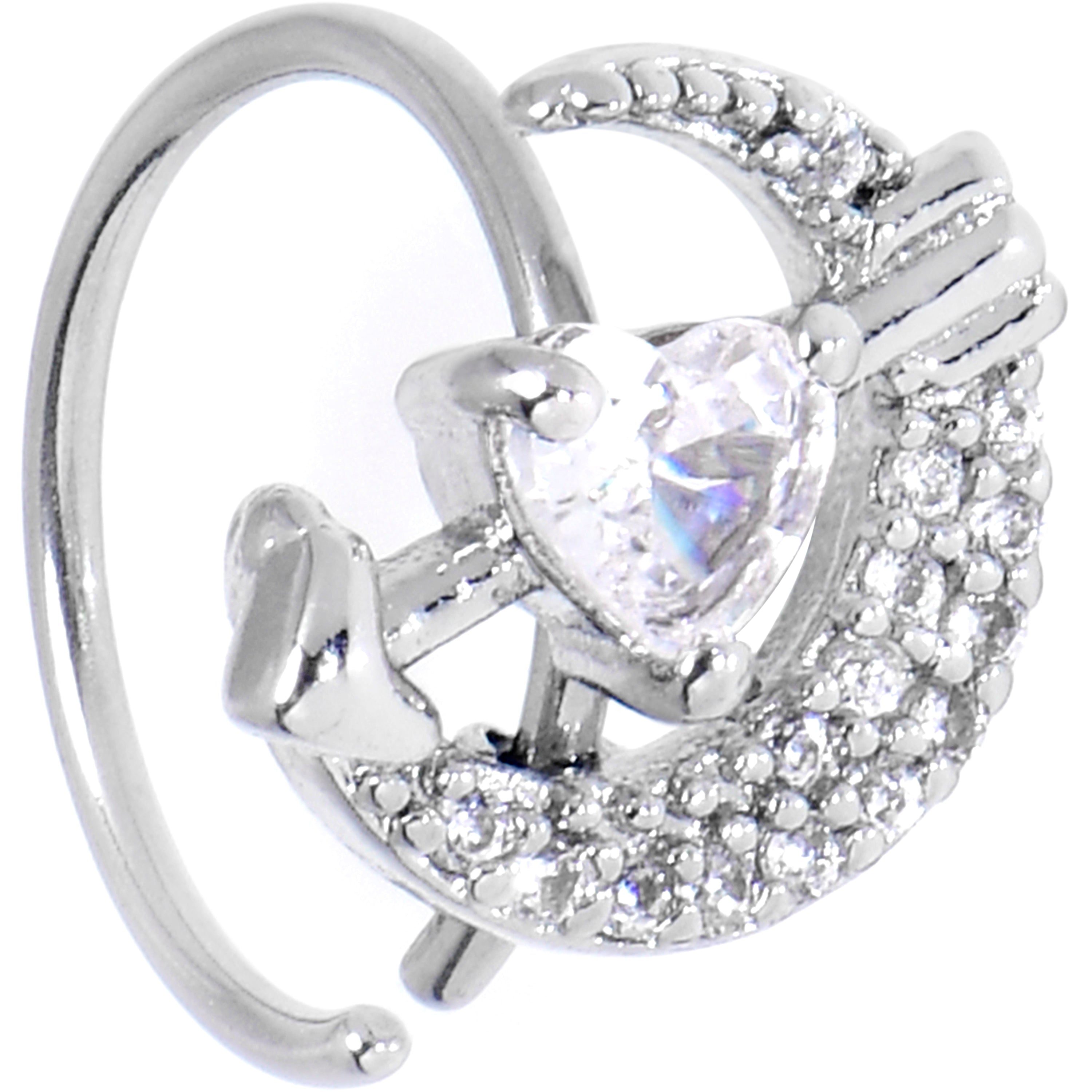 20G 5/16 Clear CZ Gem Moon Lover Nose Hoop