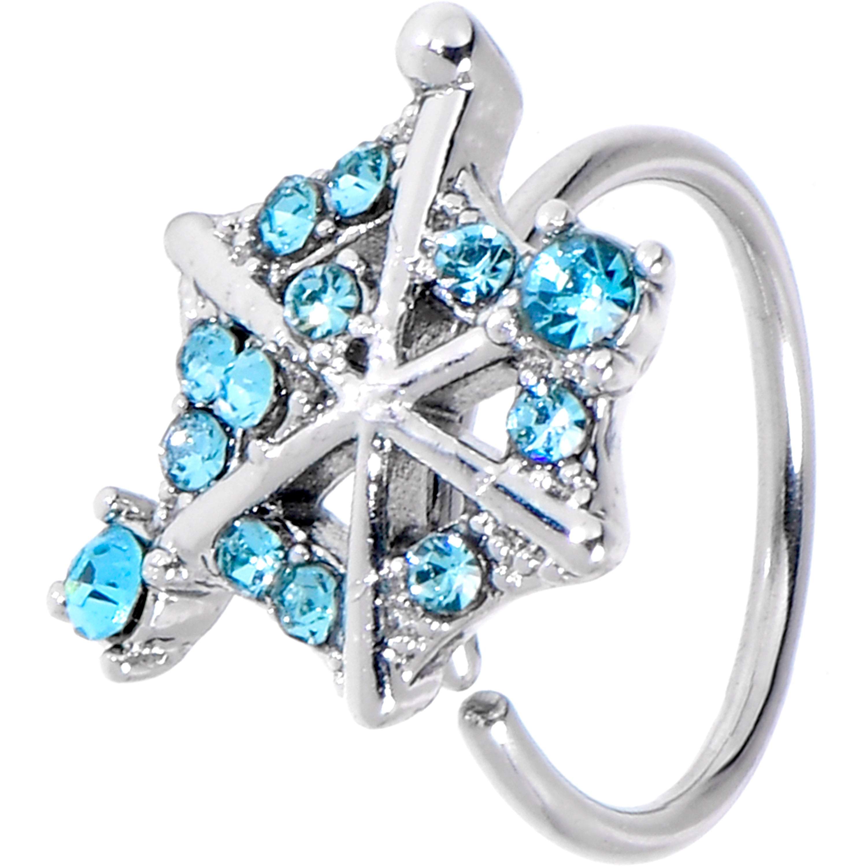 20G 5/16 Blue Gem Spiderweb Goth Nose Hoop