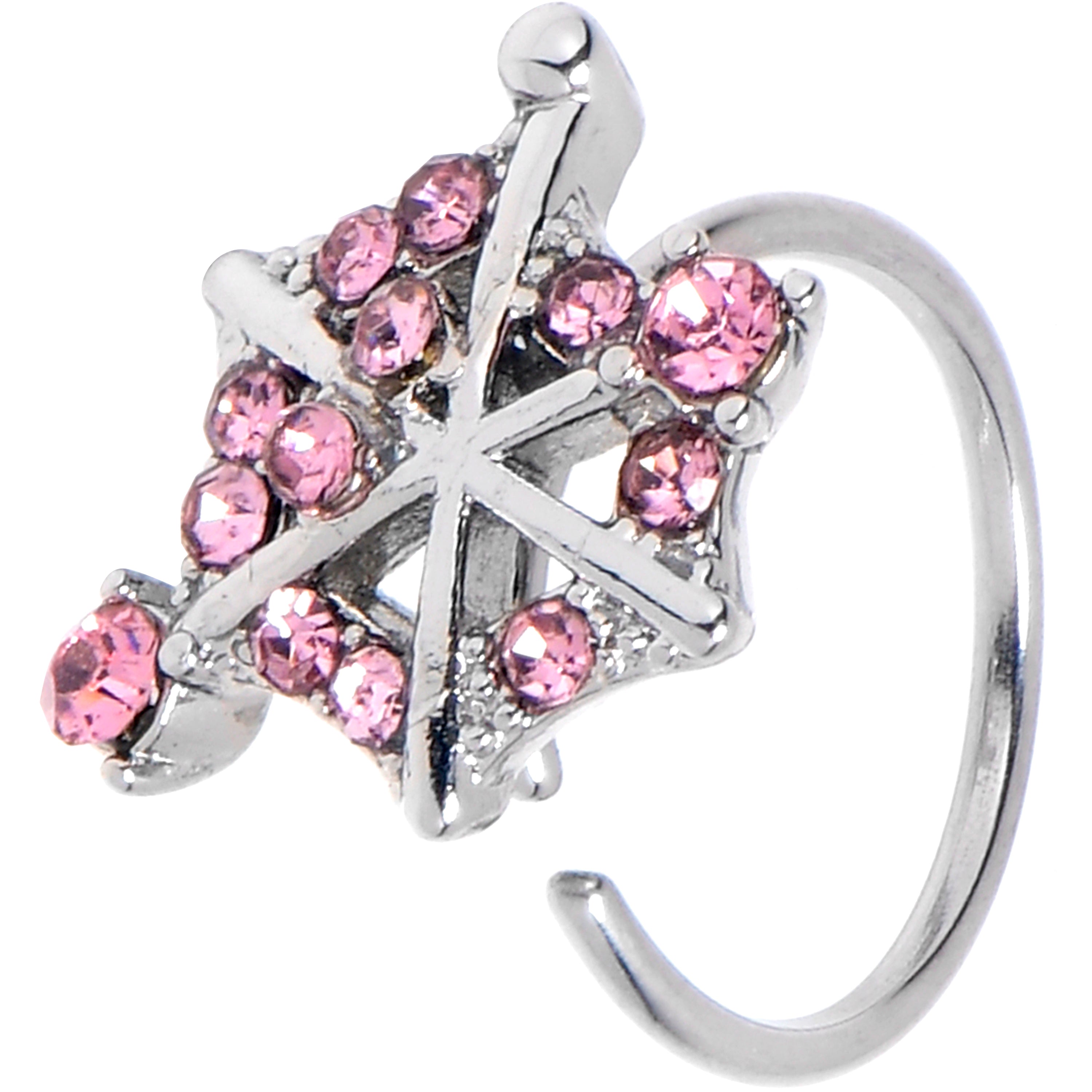 20G 5/16 Pink Gem Spiderweb Goth Nose Hoop