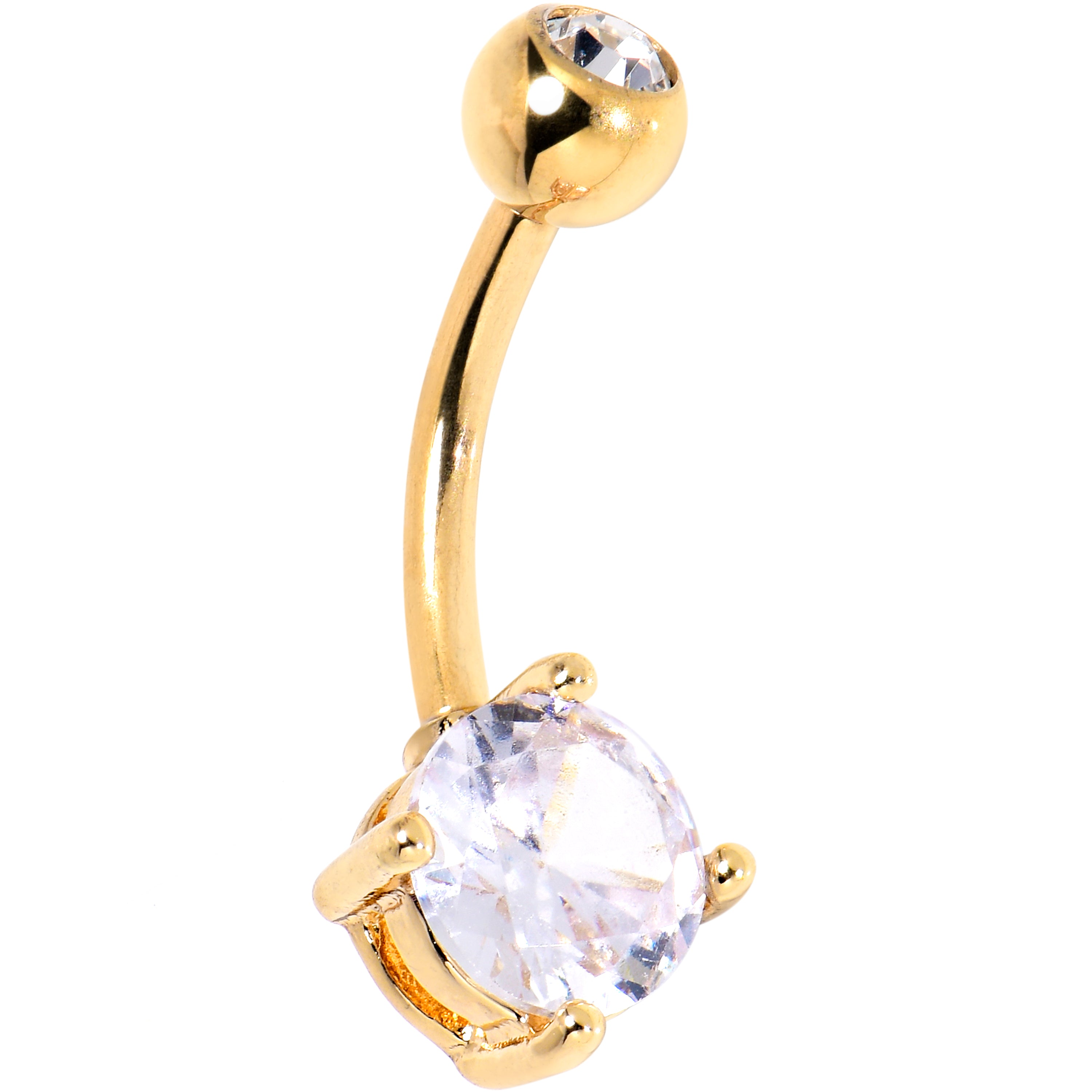 Clear CZ Gem Gold Tone ASTM F136 Titanium Double Glam Belly Ring