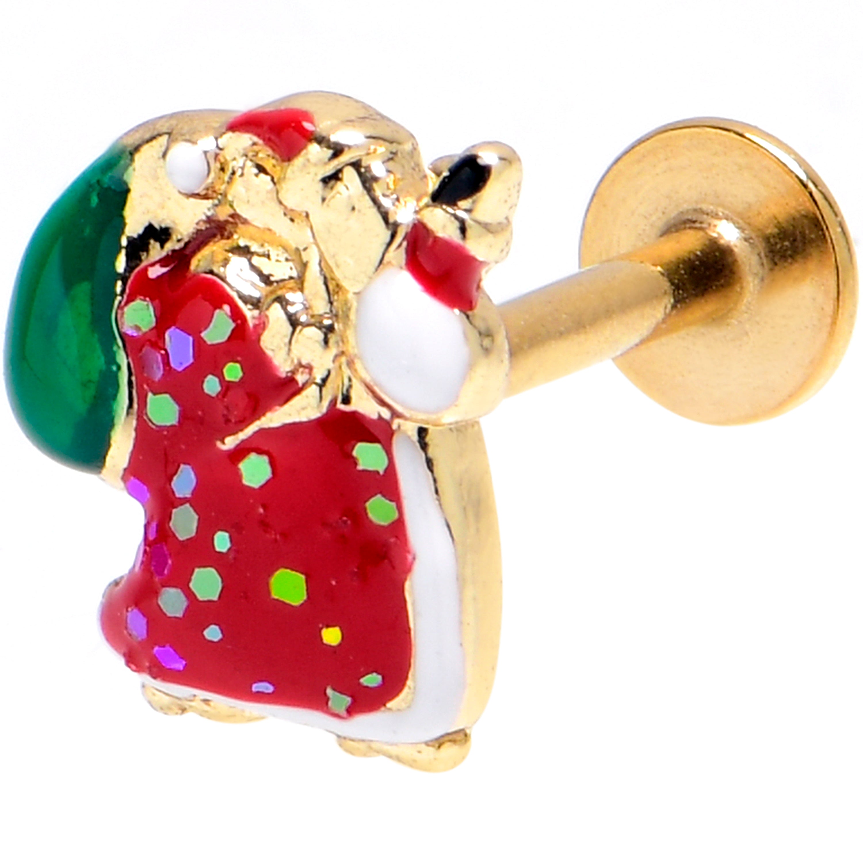 16G 5/16 Gold Tone Glitter Santa Red Labret Monroe Tragus