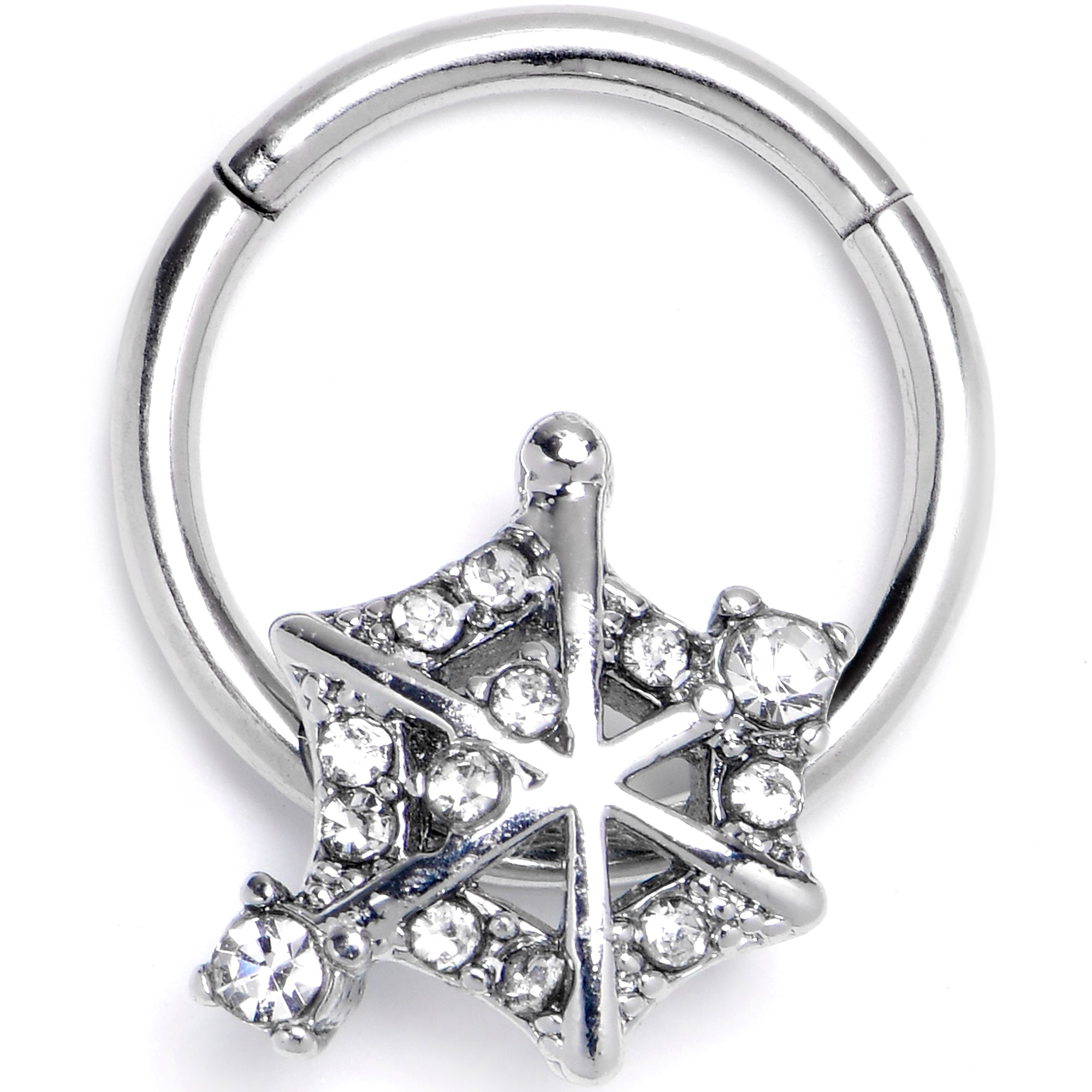 16G 3/8 Clear Gem Spiderweb Goth Hinged Segment Ring