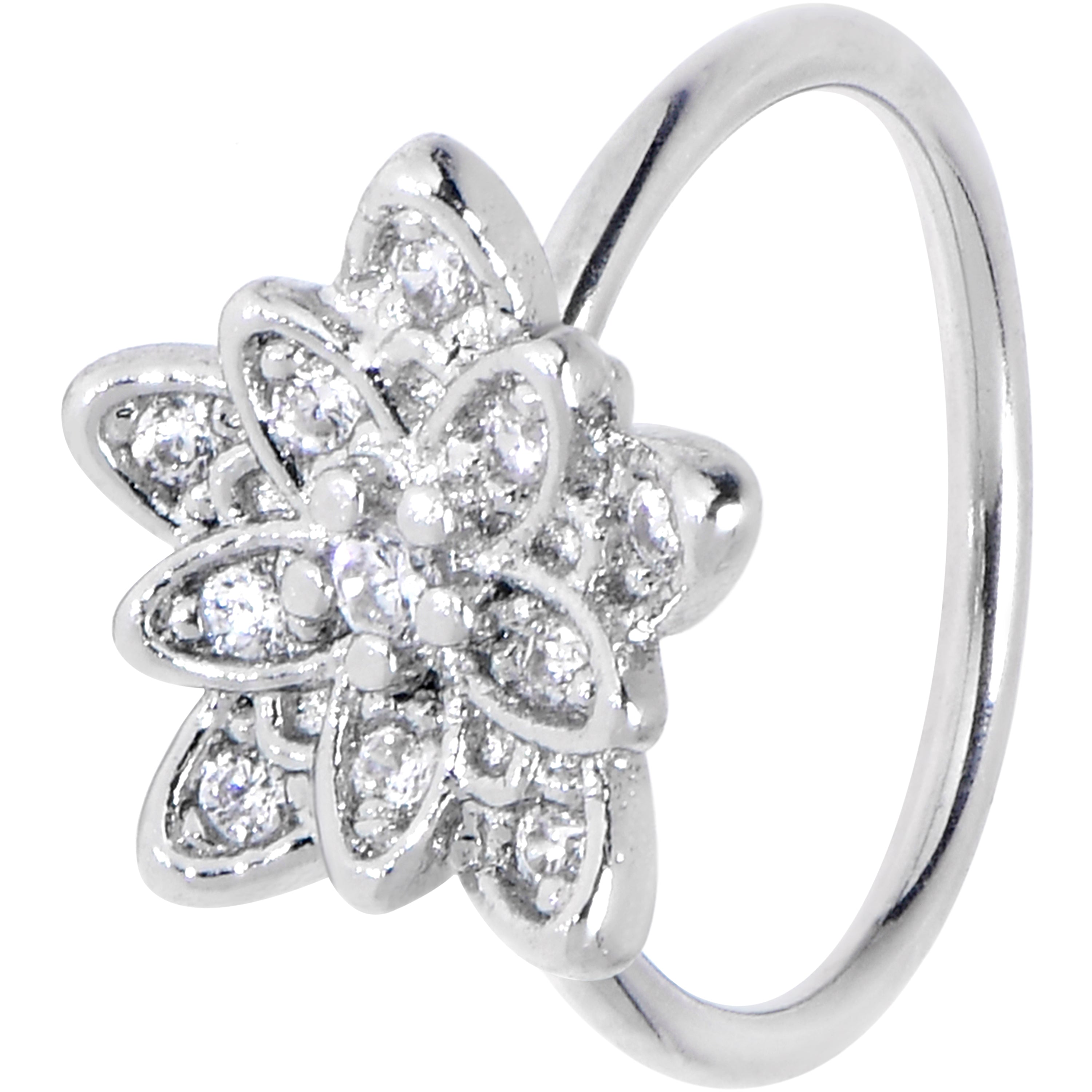 20G 5/16 Clear CZ Gem Snowflake Flower Nose Hoop