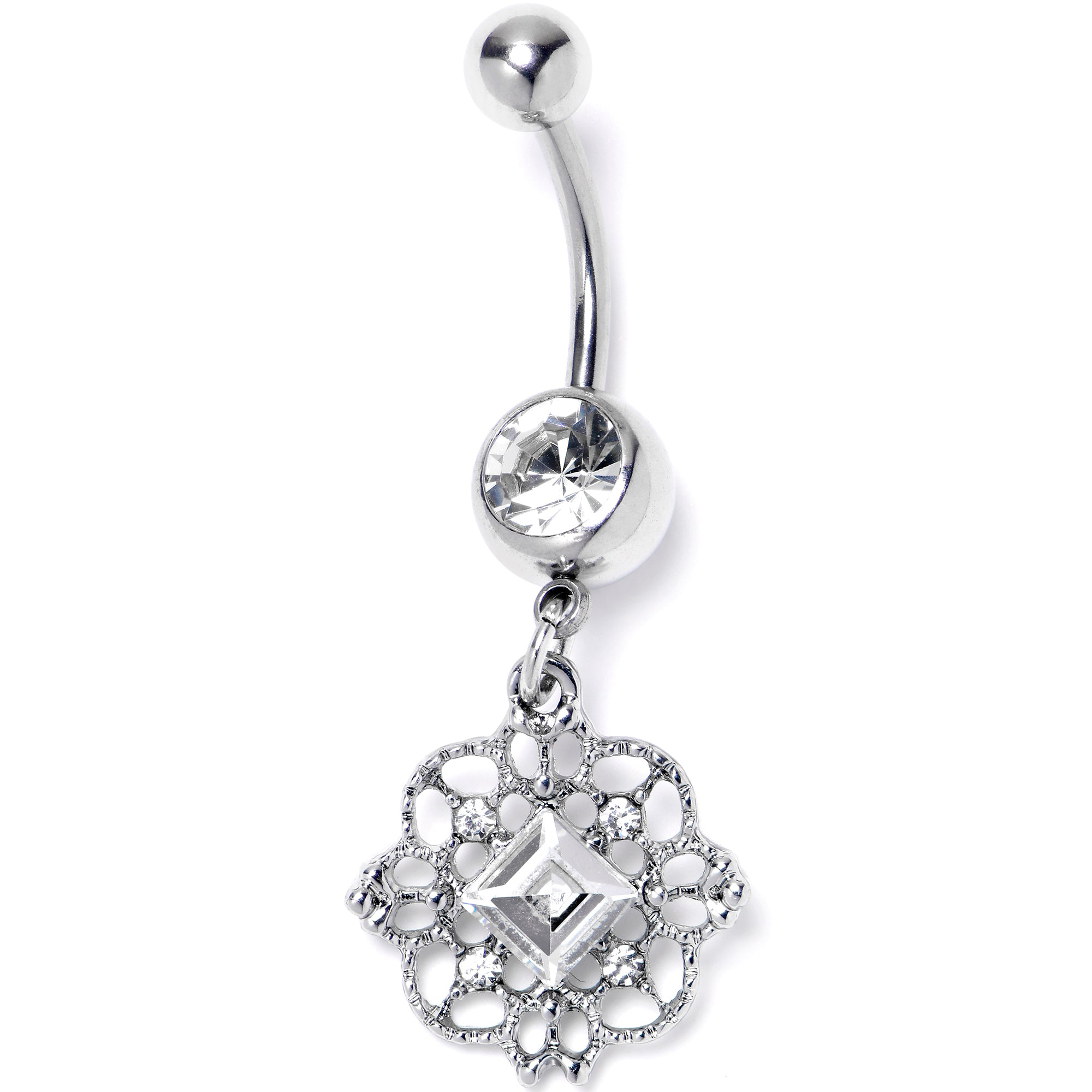 Clear Gem Filigree Fantasy Dangle Belly Ring