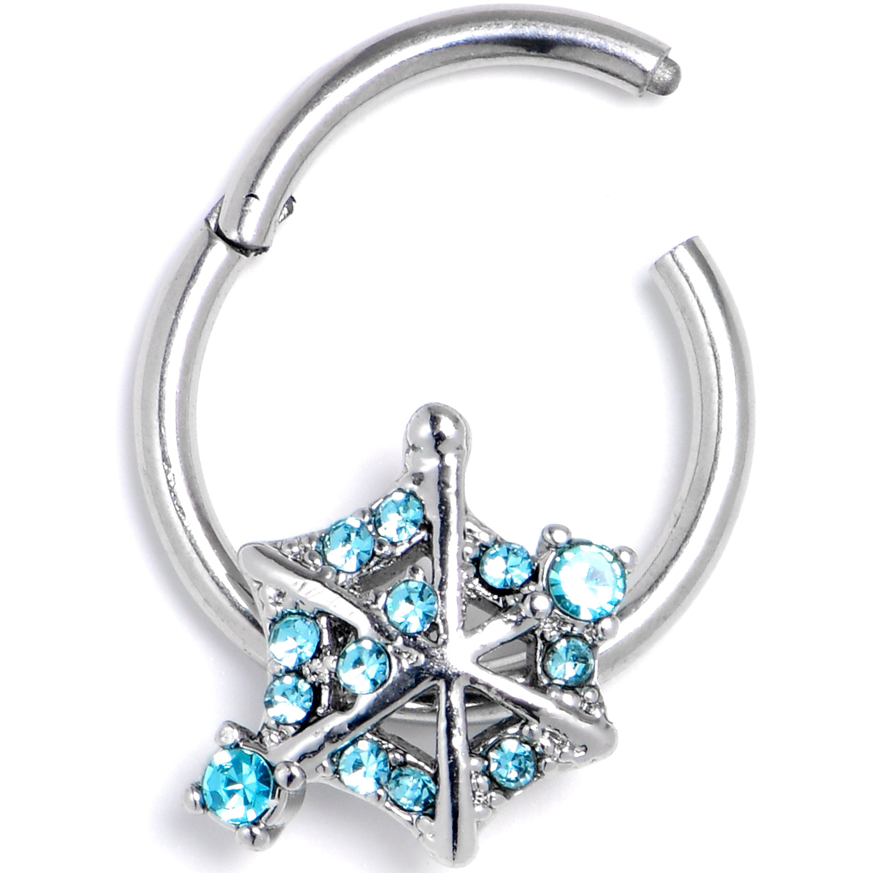 16G 3/8 Blue Gem Spiderweb Goth Hinged Segment Ring