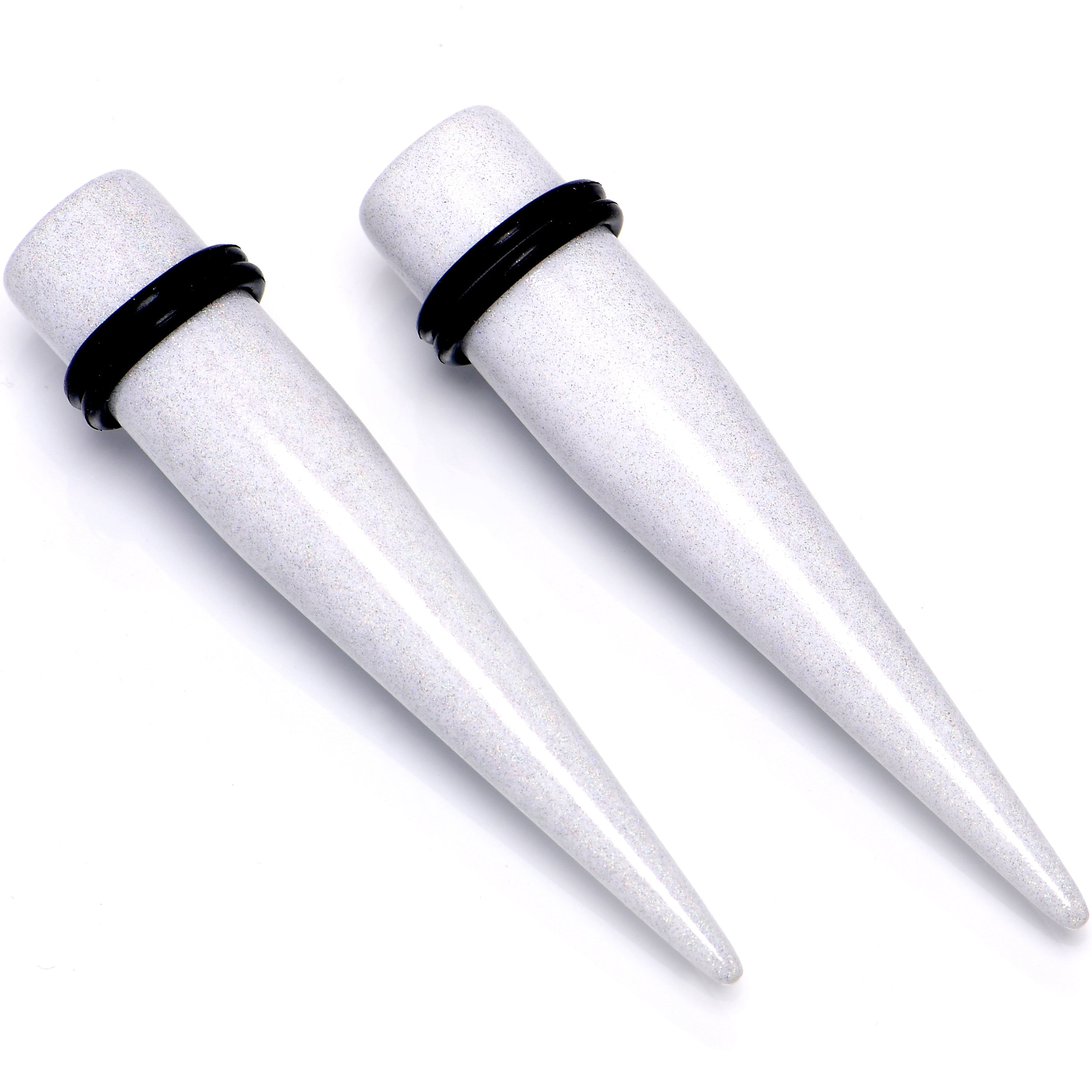 White Shimmer Acrylic Straight Taper Set 6mm to 20mm Sizes