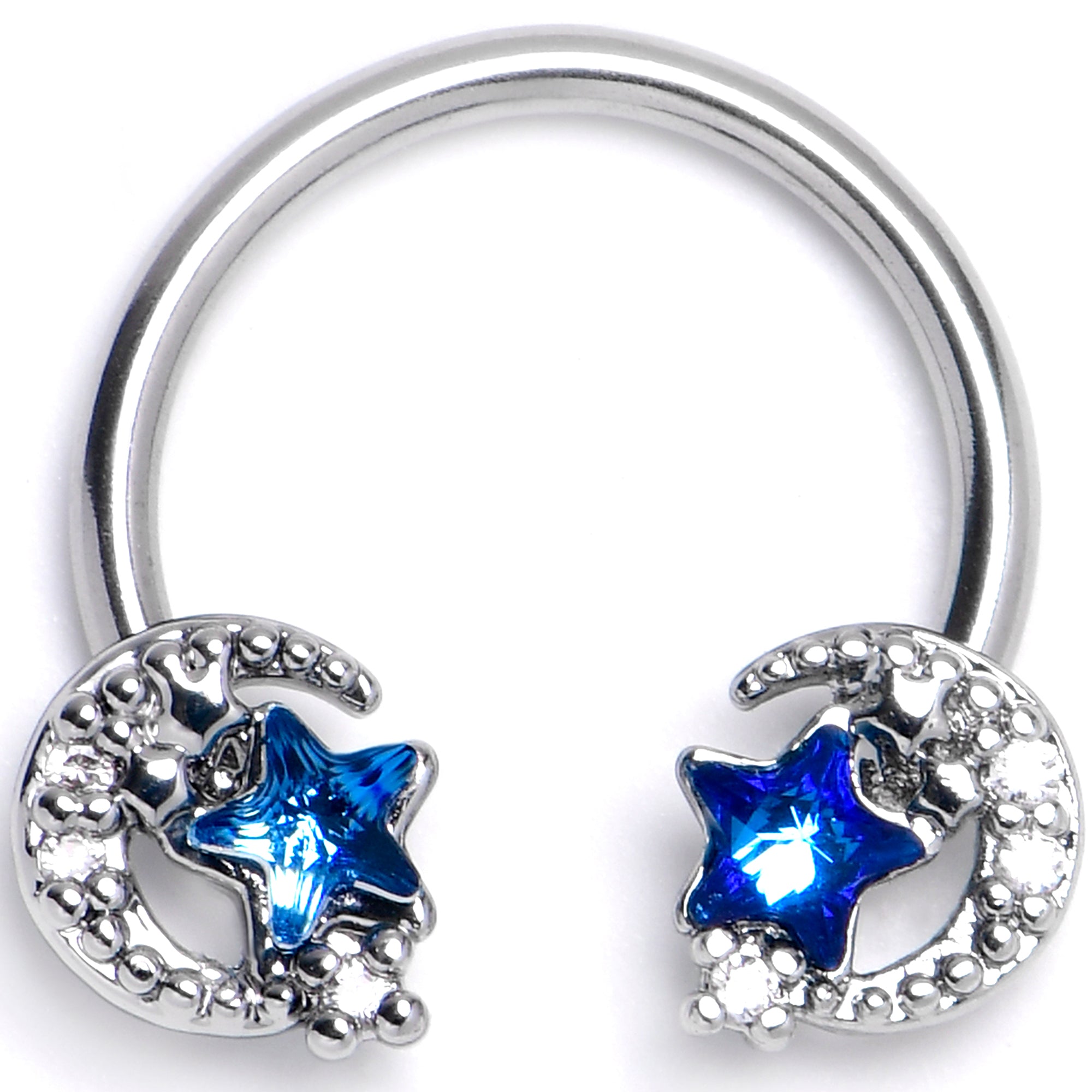 16G 3/8 Blue CZ Gem Starry Night Sky Horseshoe Circular Barbell