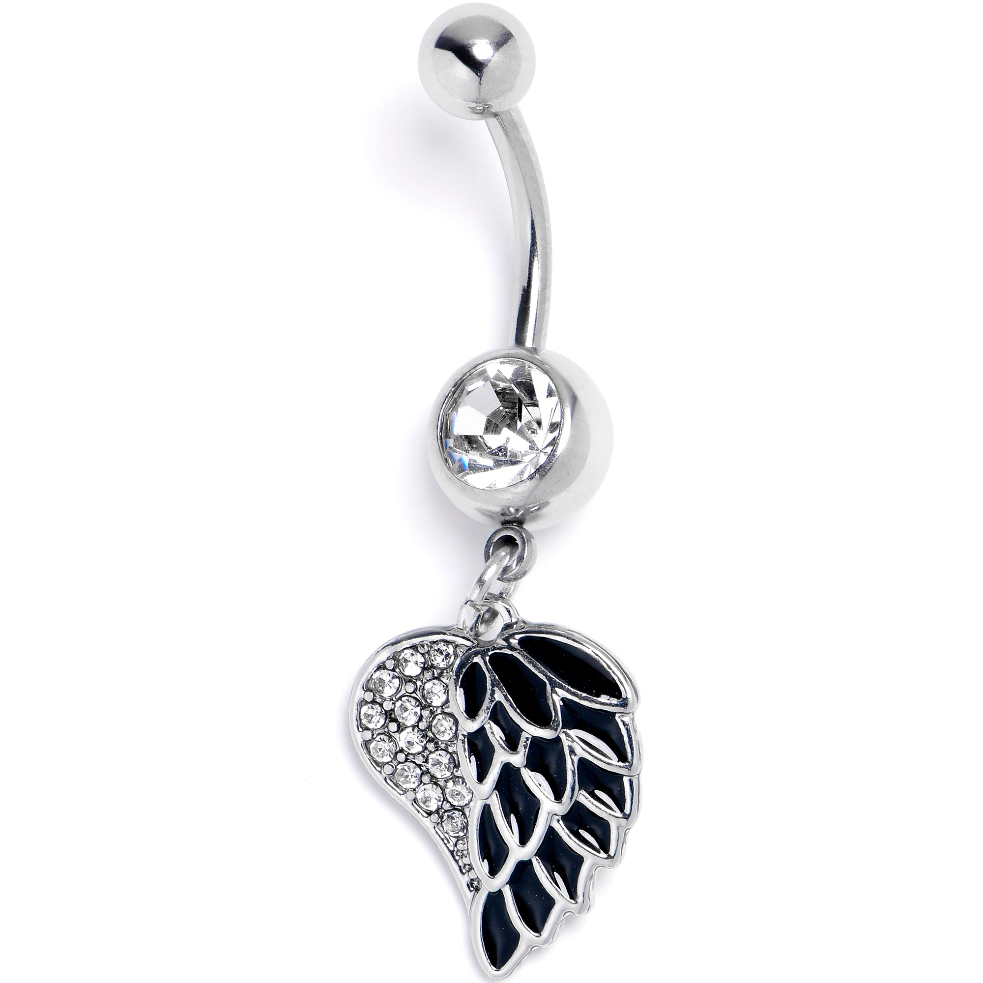 Black Heavenly Heart Angel Wings Dangle Belly Ring