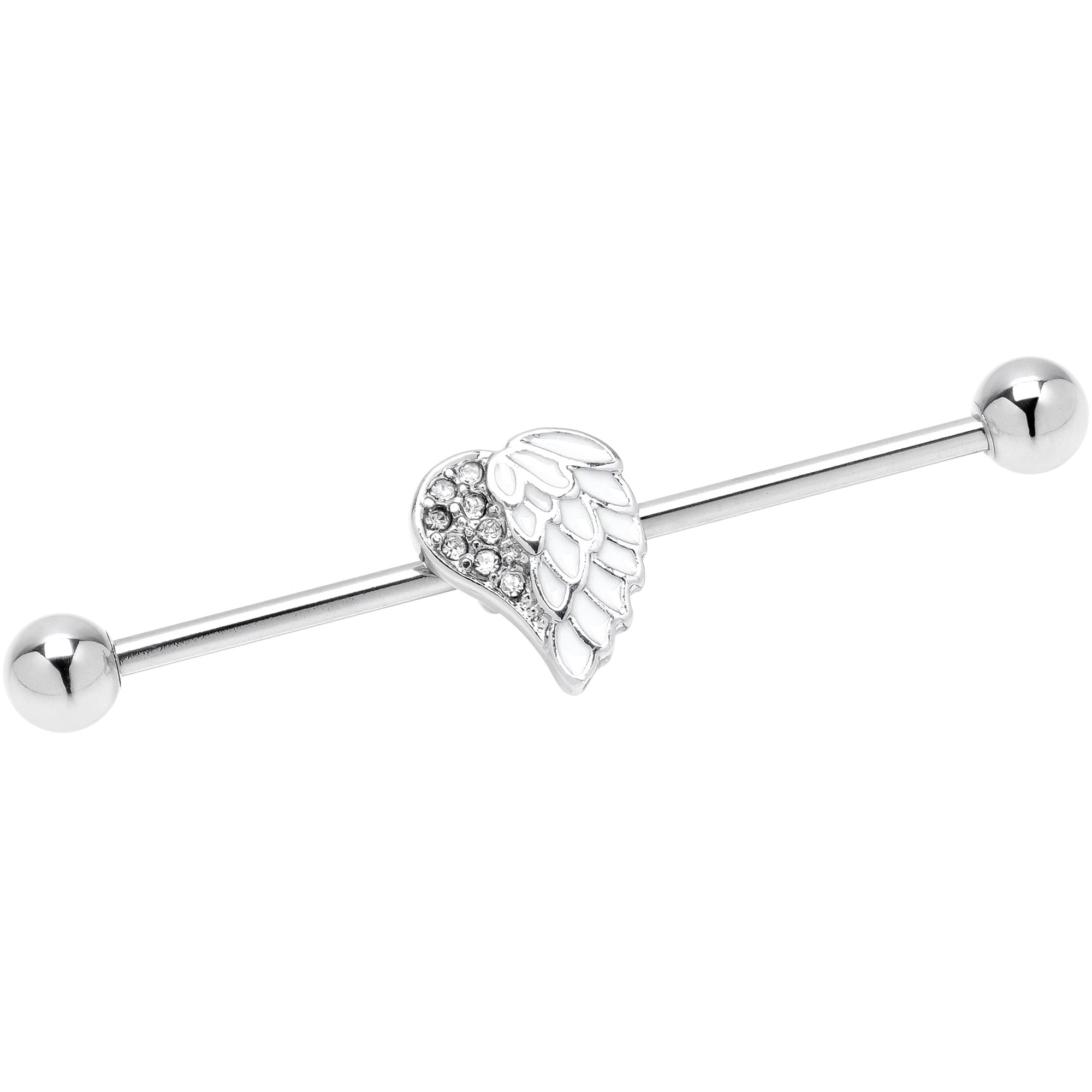 14G White Heavenly Heart Angel Wings Industrial Barbell 38mm