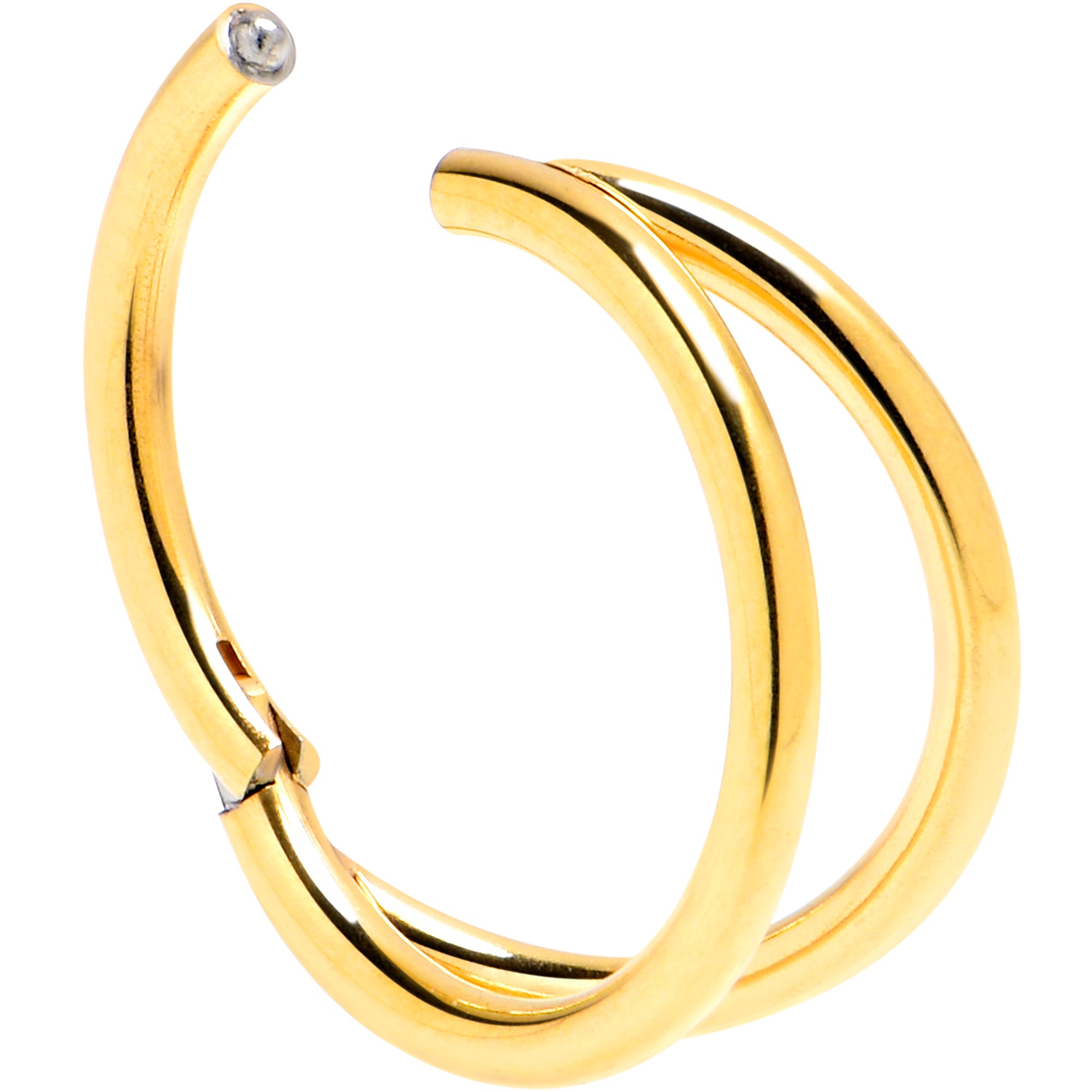 16G 3/8 Gold Tone Double Row Illusion Hinged Segment Ring