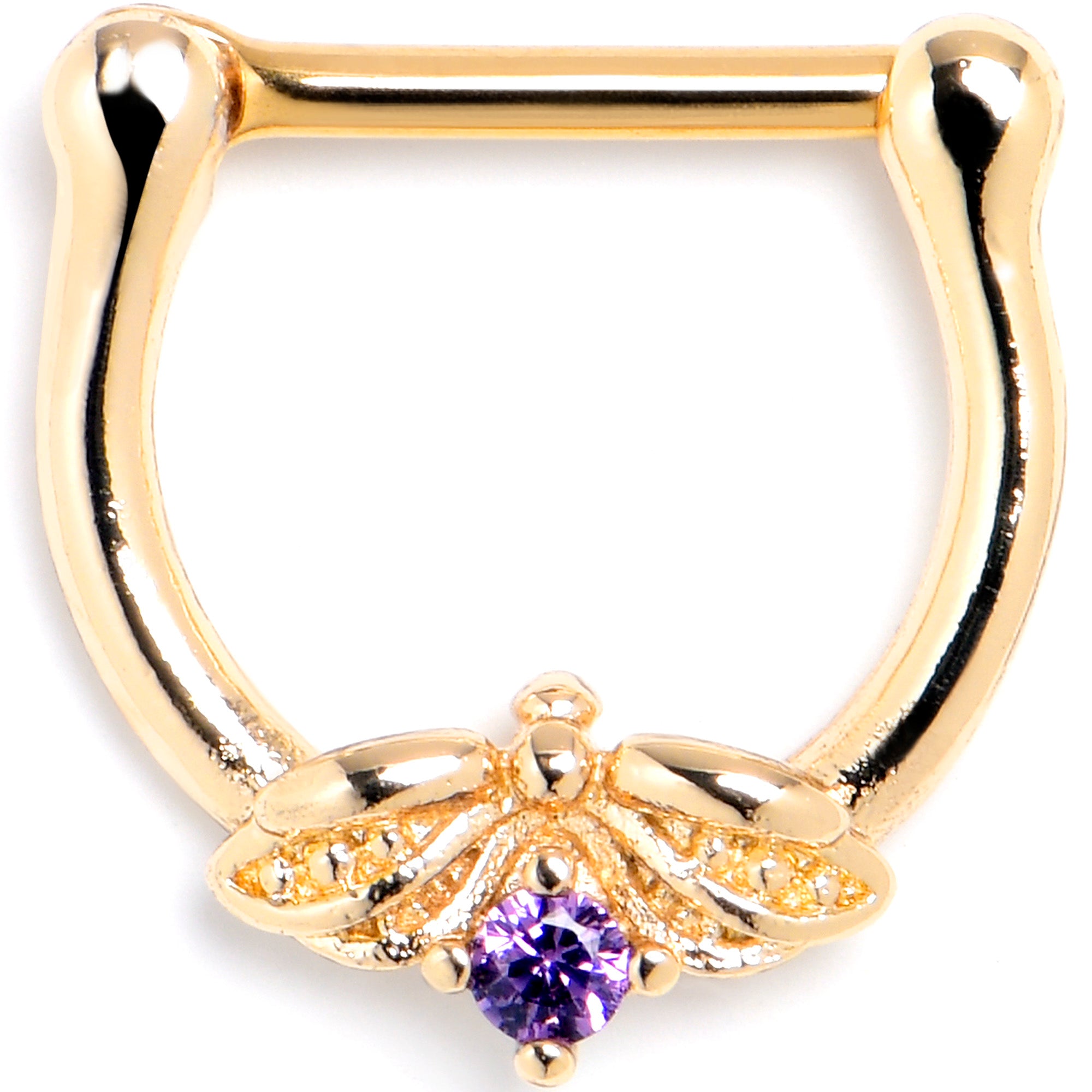 16G 5/16 Purple Gem Gold Tone Beauty Bug Cartilage Clicker