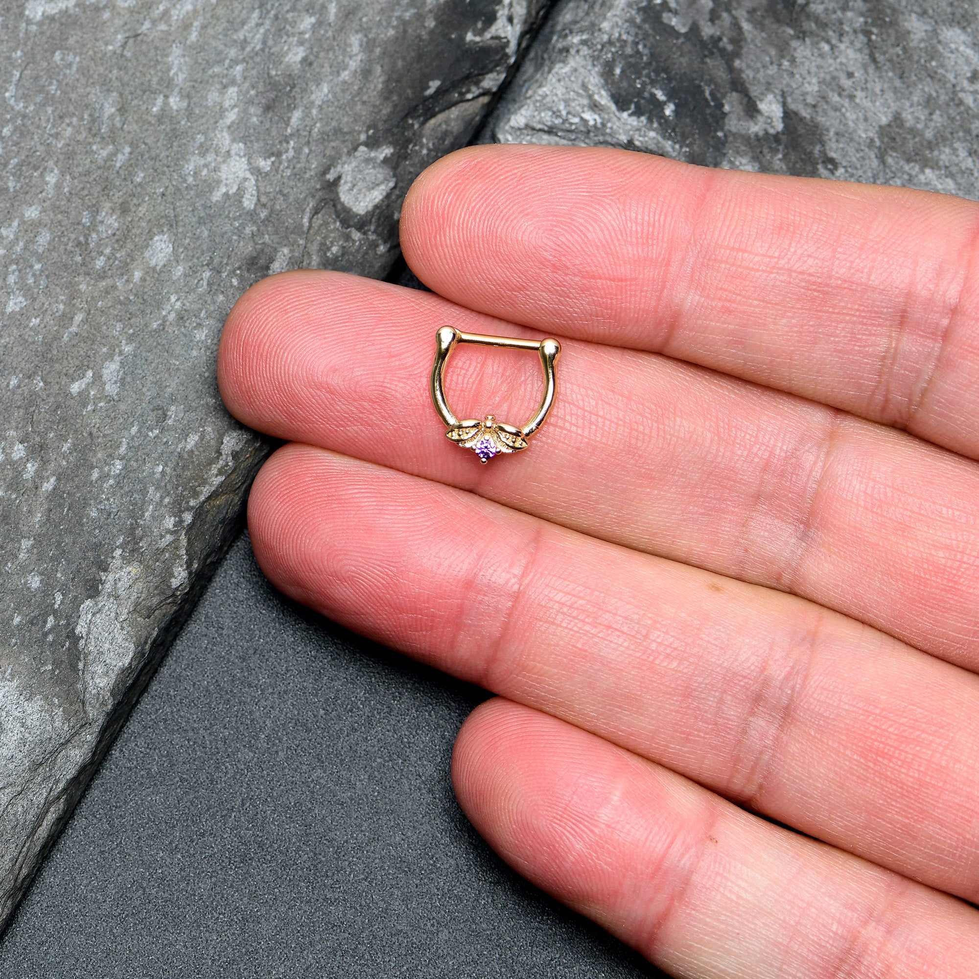 16G 5/16 Purple Gem Gold Tone Beauty Bug Cartilage Clicker