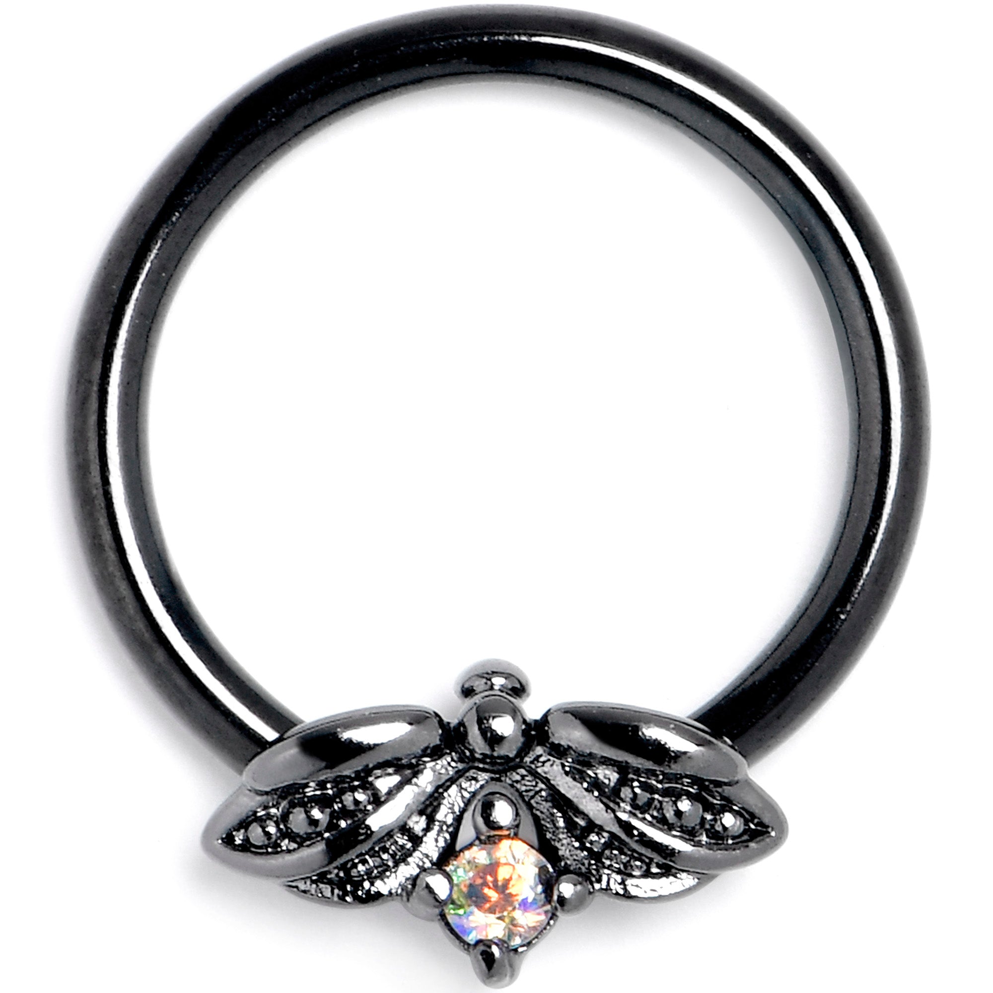 16G 3/8 Aurora Gem Black Beauty Bug BCR Captive Ring