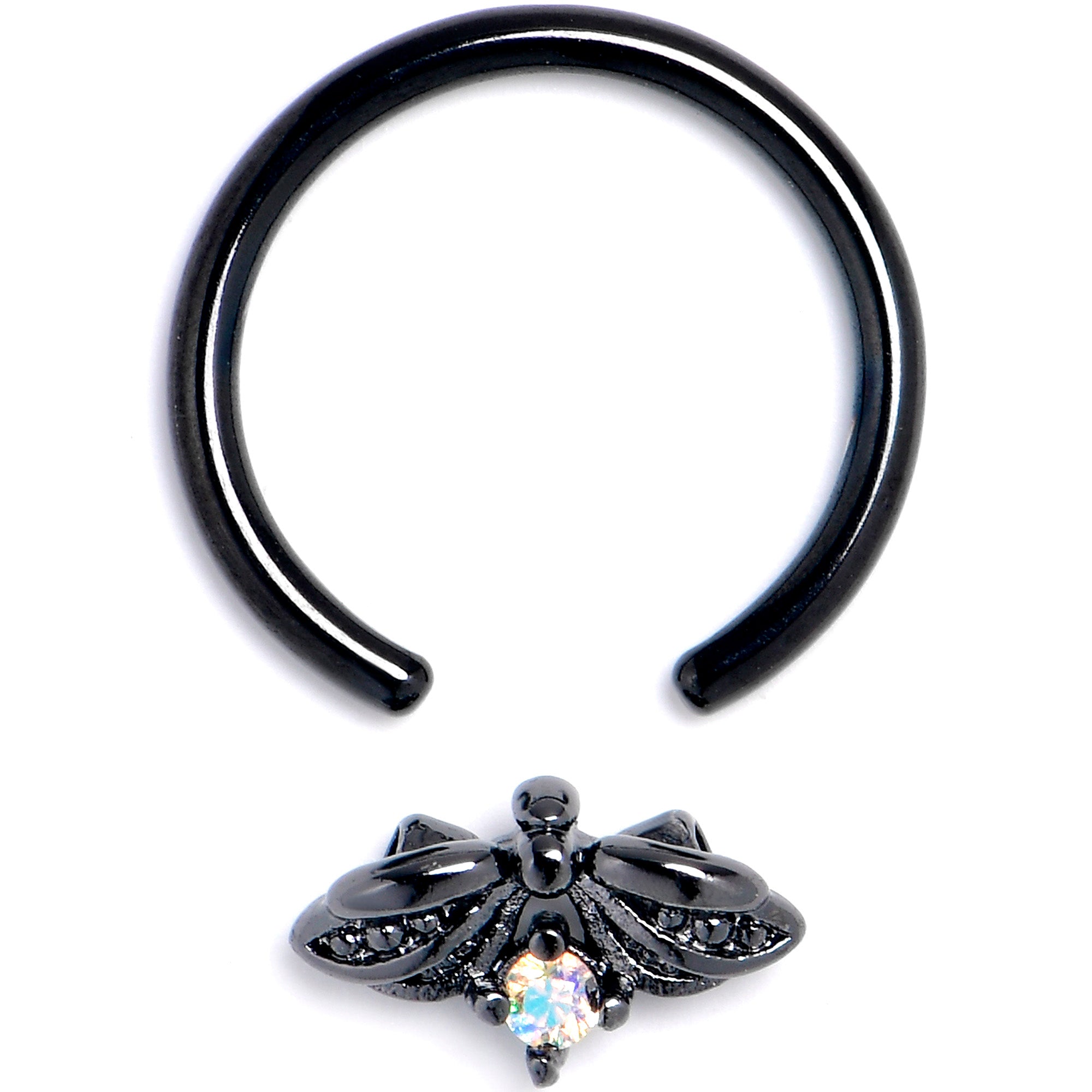 16G 3/8 Aurora Gem Black Beauty Bug BCR Captive Ring