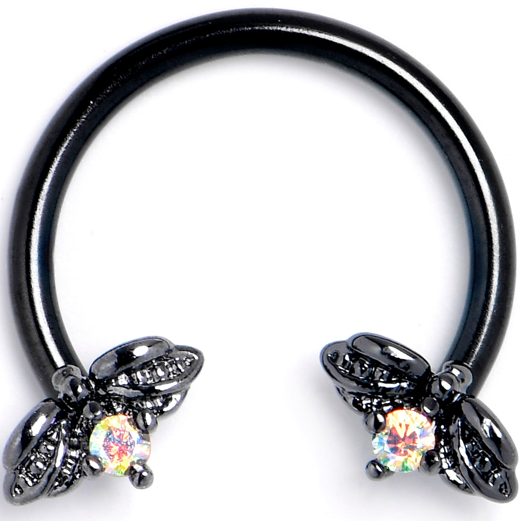 16G 3/8 Aurora Gem Black Beauty Bug Horseshoe Circular Barbell