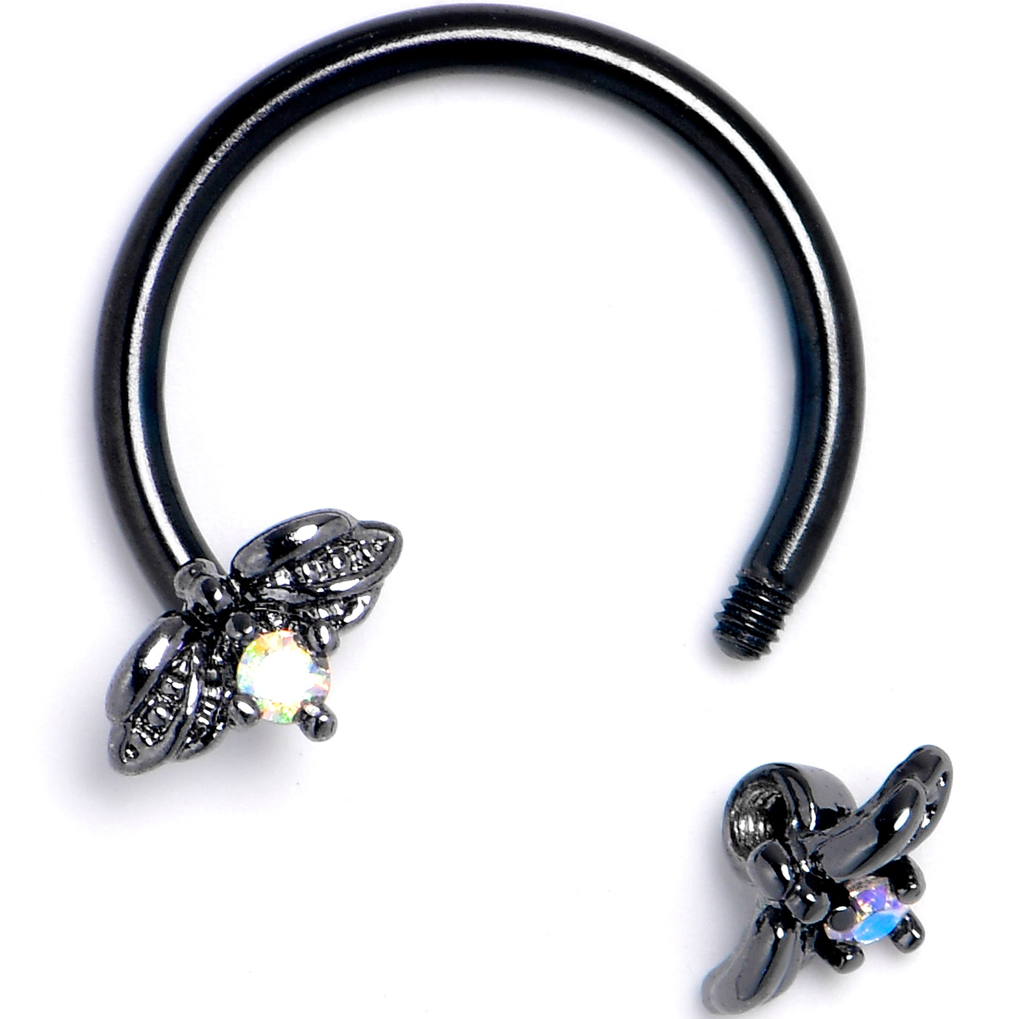 16G 3/8 Aurora Gem Black Beauty Bug Horseshoe Circular Barbell