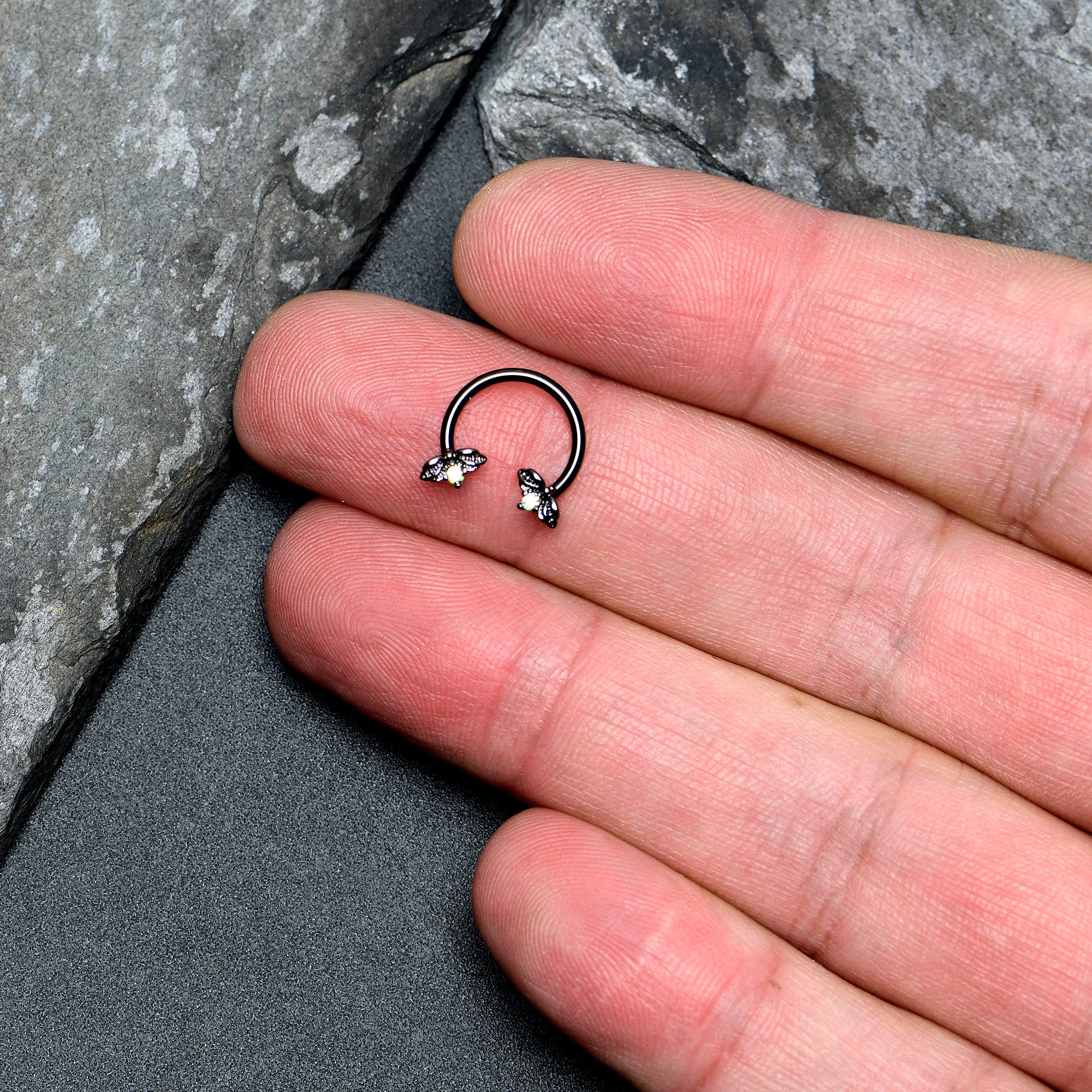 16G 3/8 Aurora Gem Black Beauty Bug Horseshoe Circular Barbell