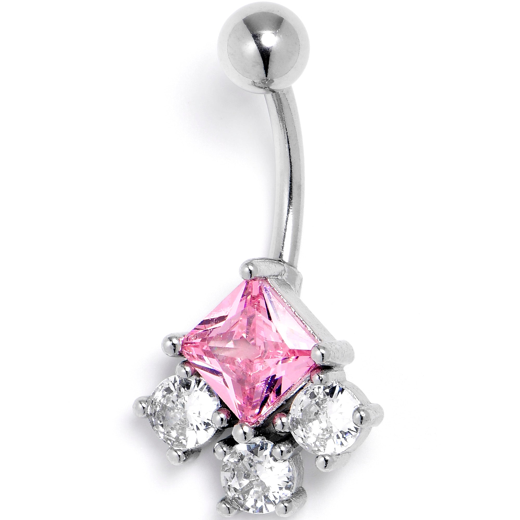 Clear Pink CZ Gem Rhombus Riot Belly Ring