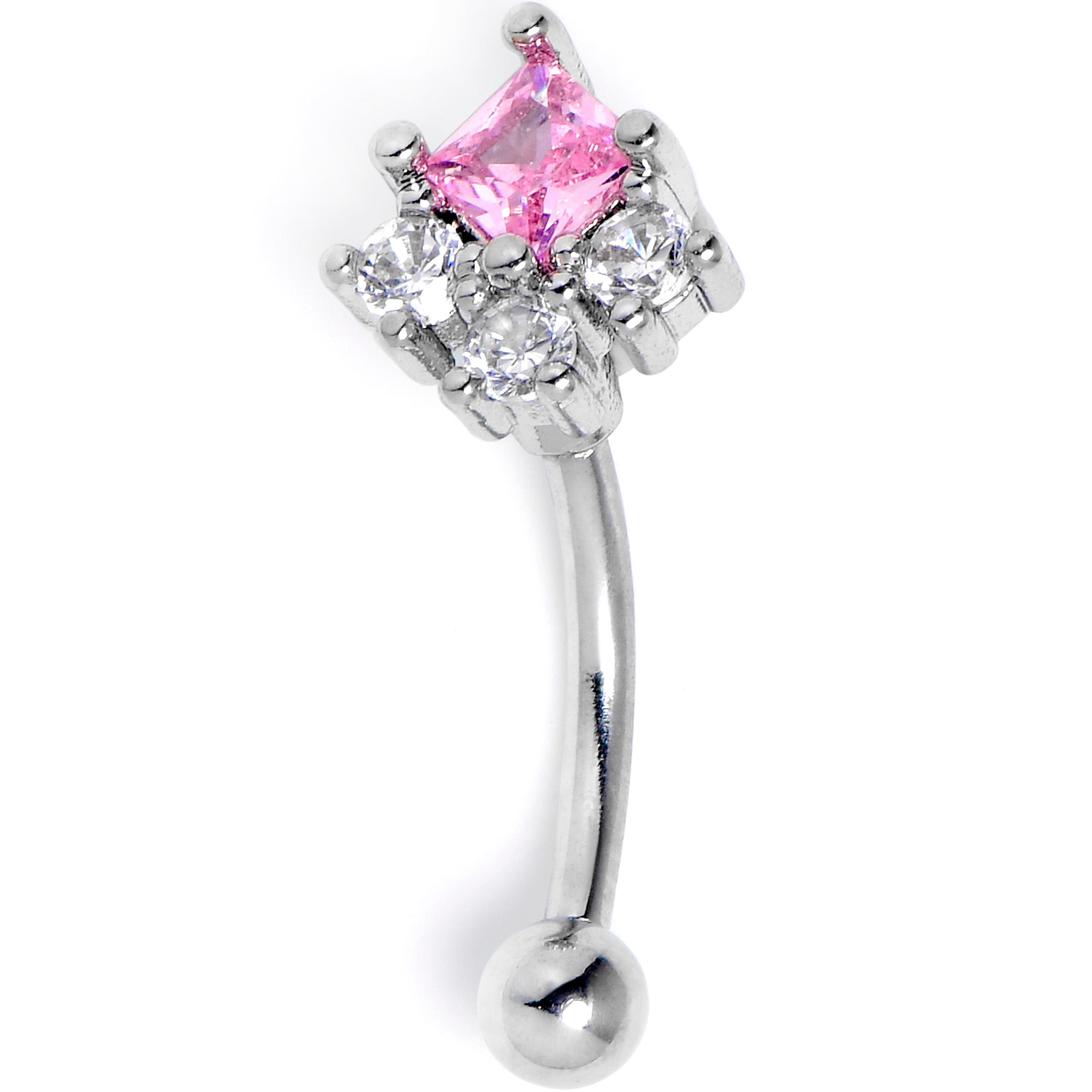 16G 5/15 Clear Pink CZ Gem Rhombus Riot Curved Eyebrow Ring