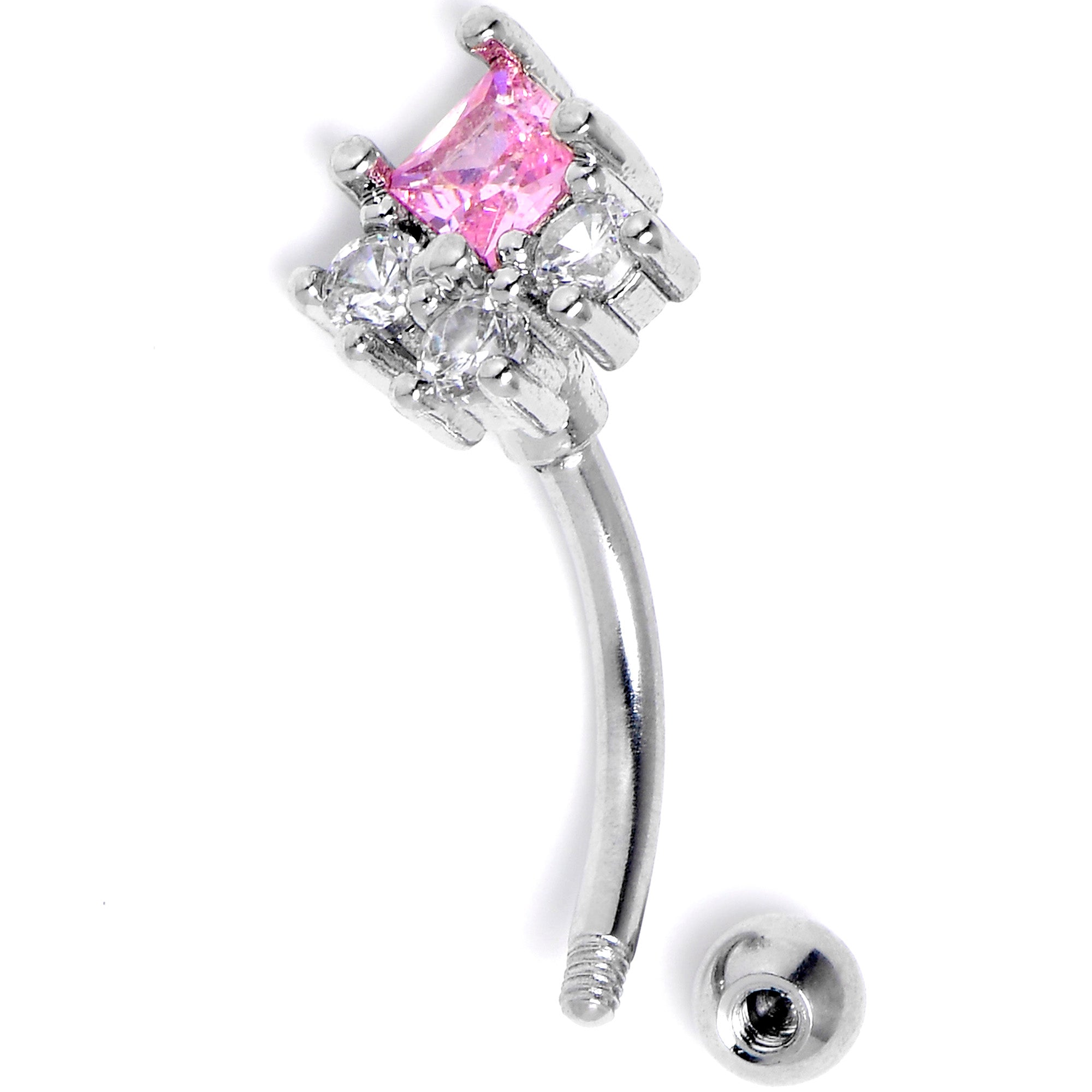 16G 5/15 Clear Pink CZ Gem Rhombus Riot Curved Eyebrow Ring