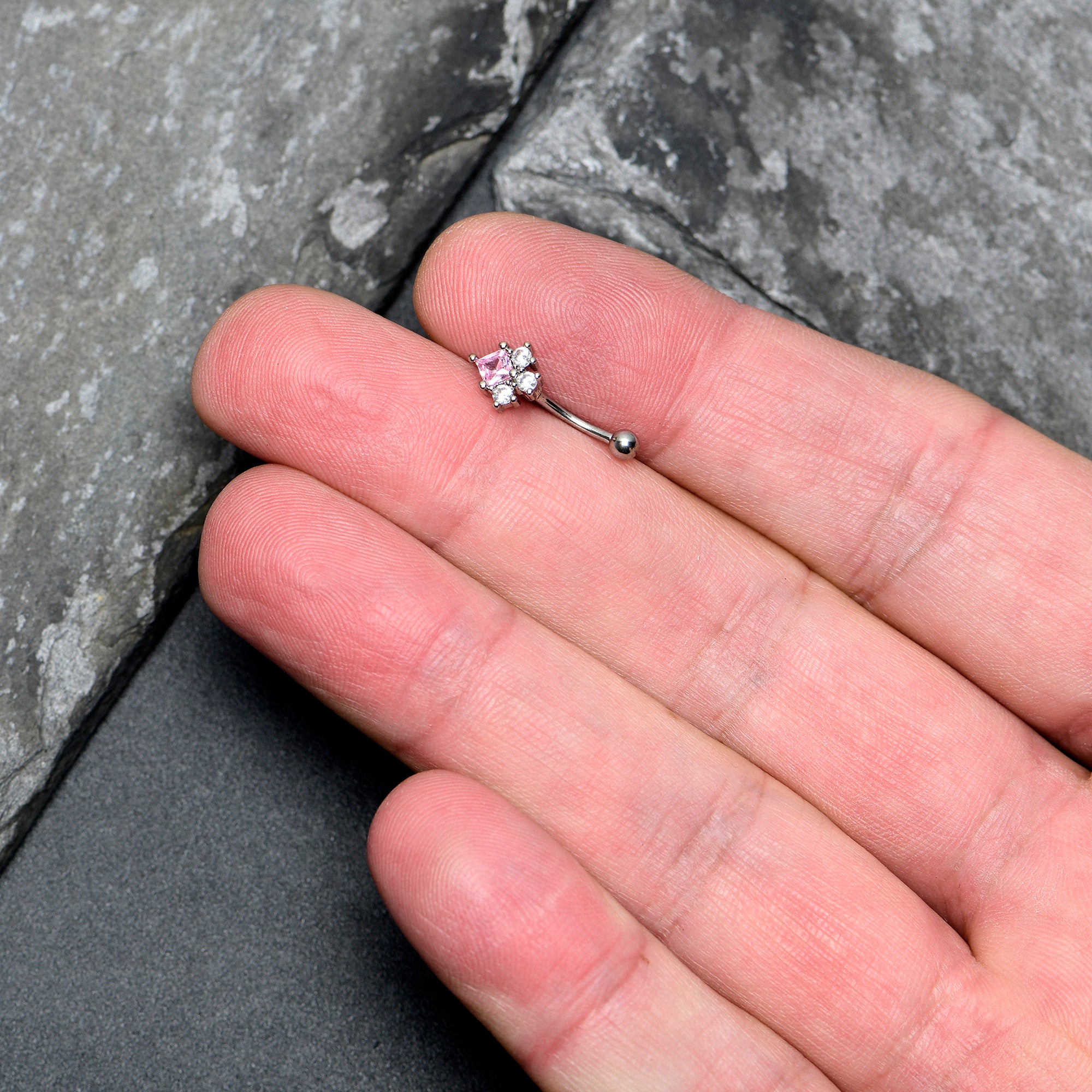 16G 5/15 Clear Pink CZ Gem Rhombus Riot Curved Eyebrow Ring