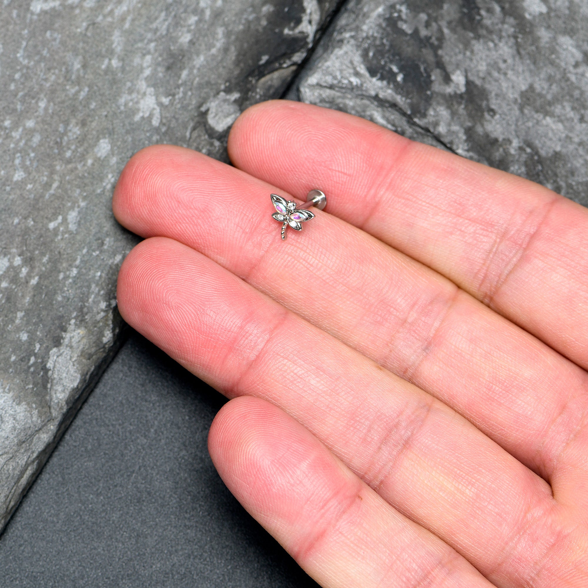 16G 5/16 Aurora CZ Gem Understated Dragonfly Labret Monroe Tragus