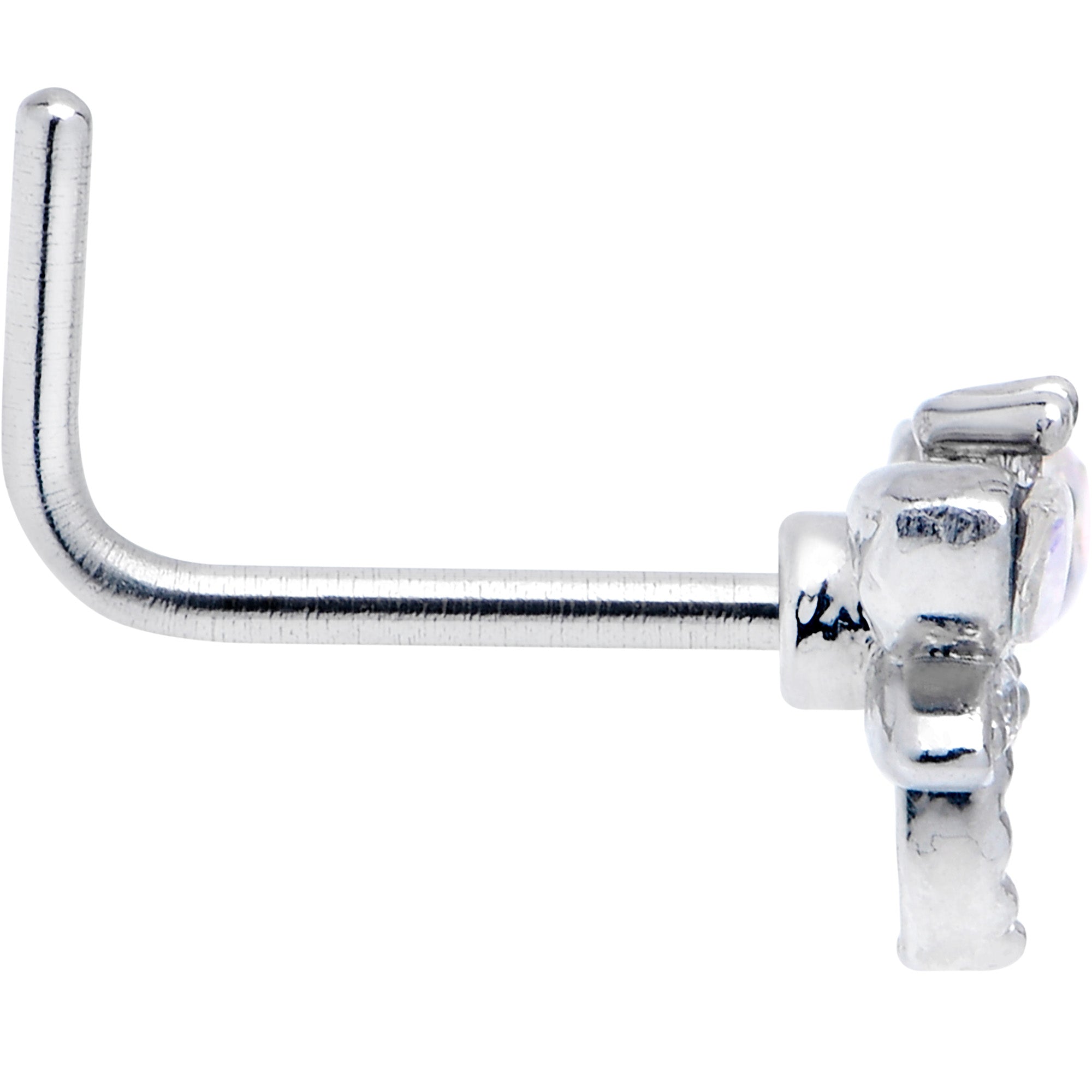 20G 7mm Aurora CZ Gem Understated Dragonfly L Shape Nose Ring