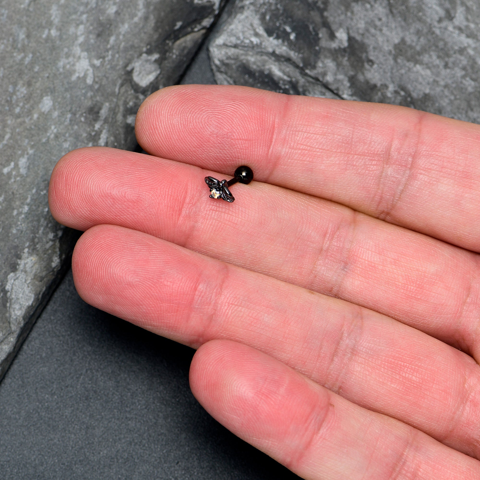 16G 1/4 Blue Gem Black Gothic Butterfly Cartilage Tragus Earring