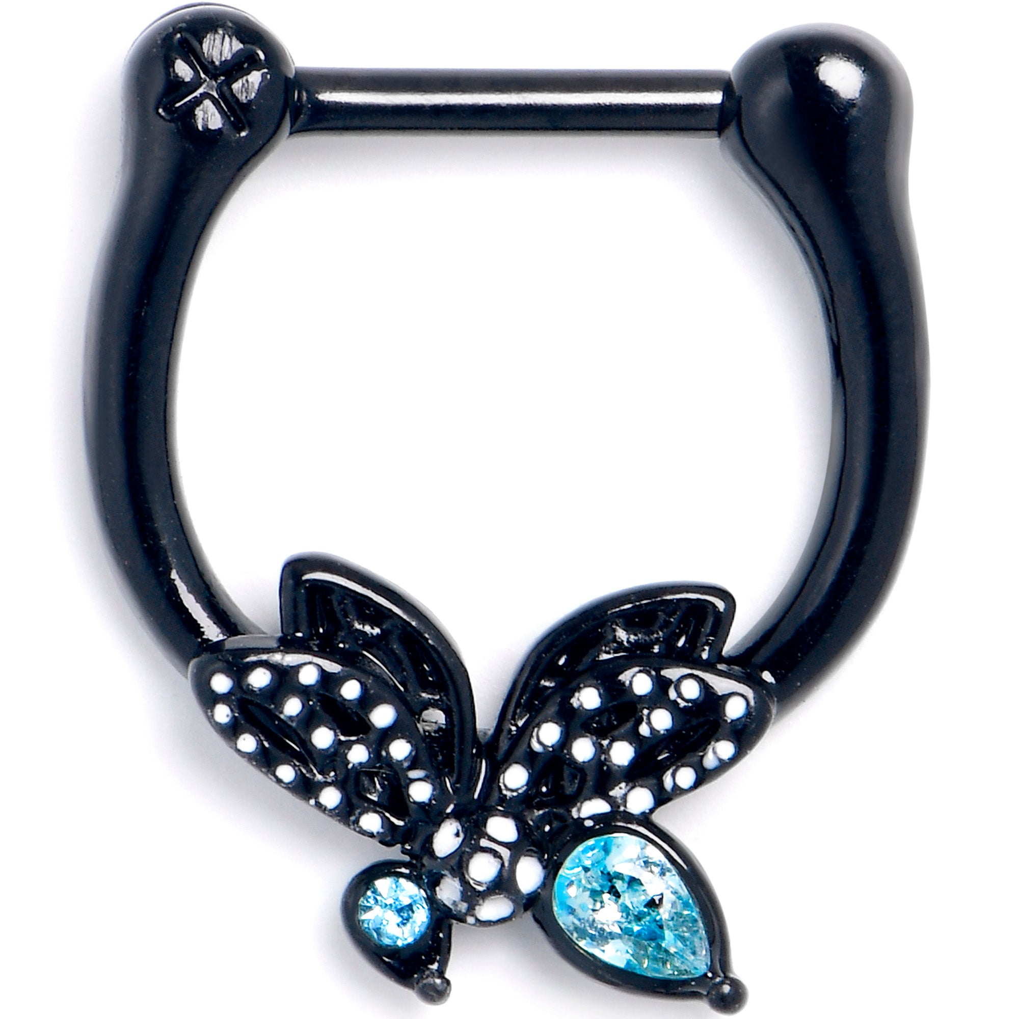 16G 5/16 Blue CZ Gem Black Night Drama Butterfly Cartilage Clicker