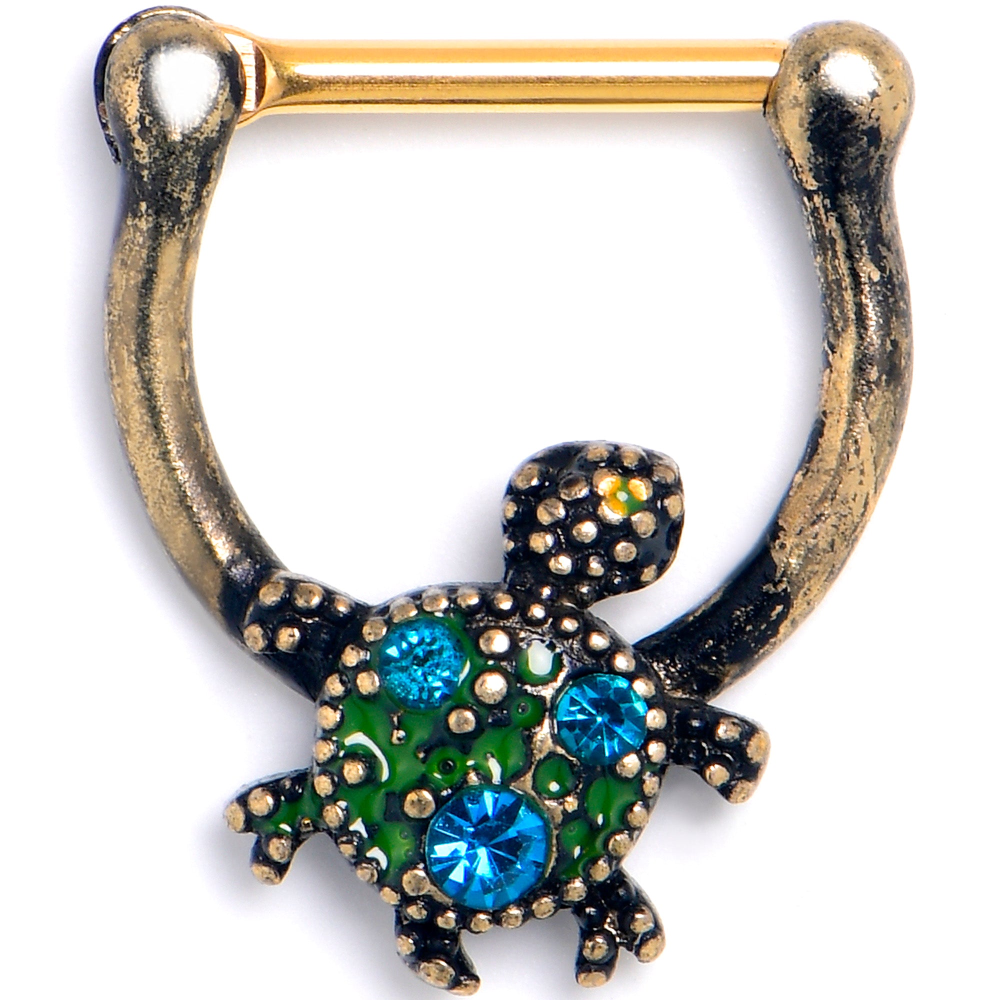 16G 5/16 Blue Gem Gold Tone Sweet Sea Turtle Cartilage Clicker