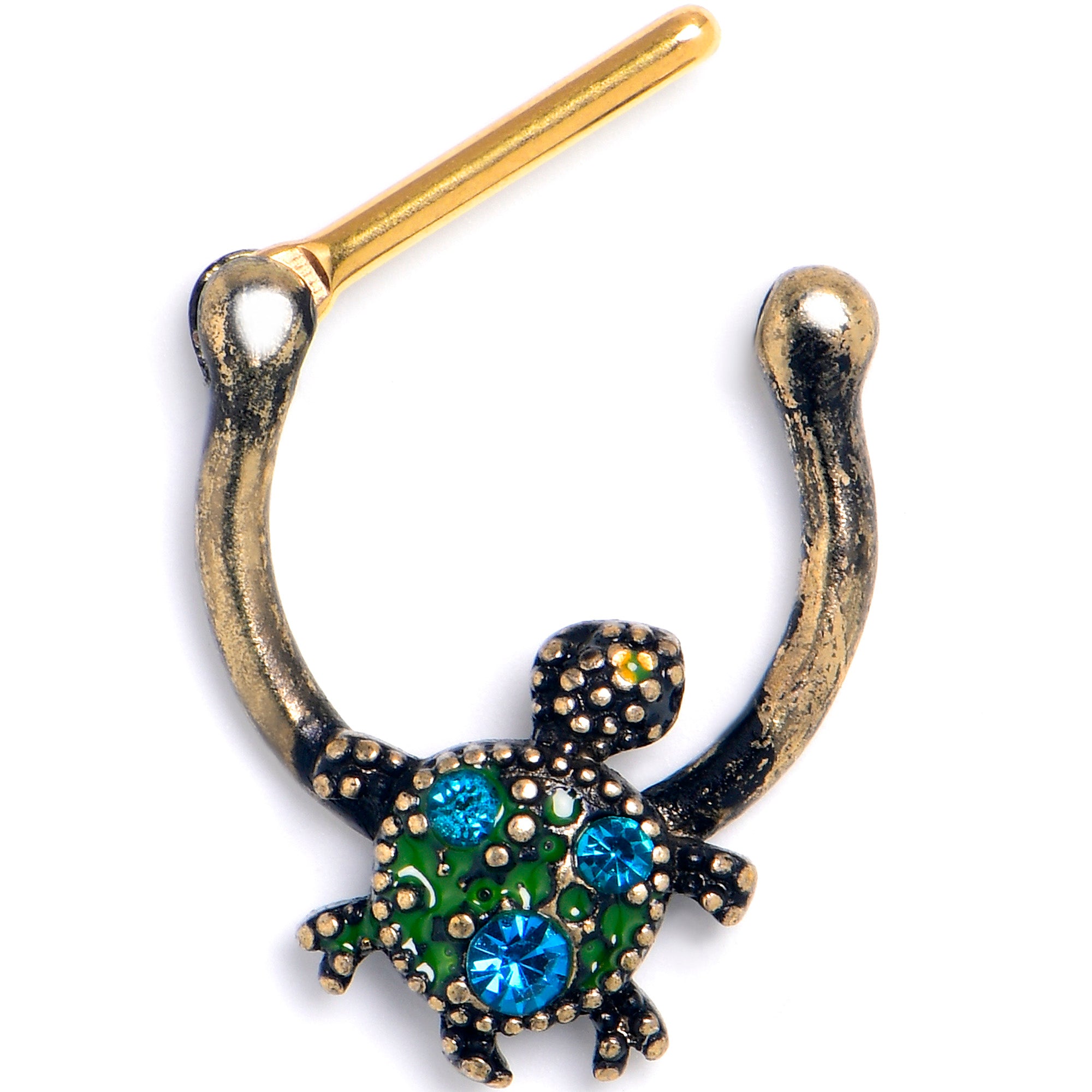 16G 5/16 Blue Gem Gold Tone Sweet Sea Turtle Cartilage Clicker