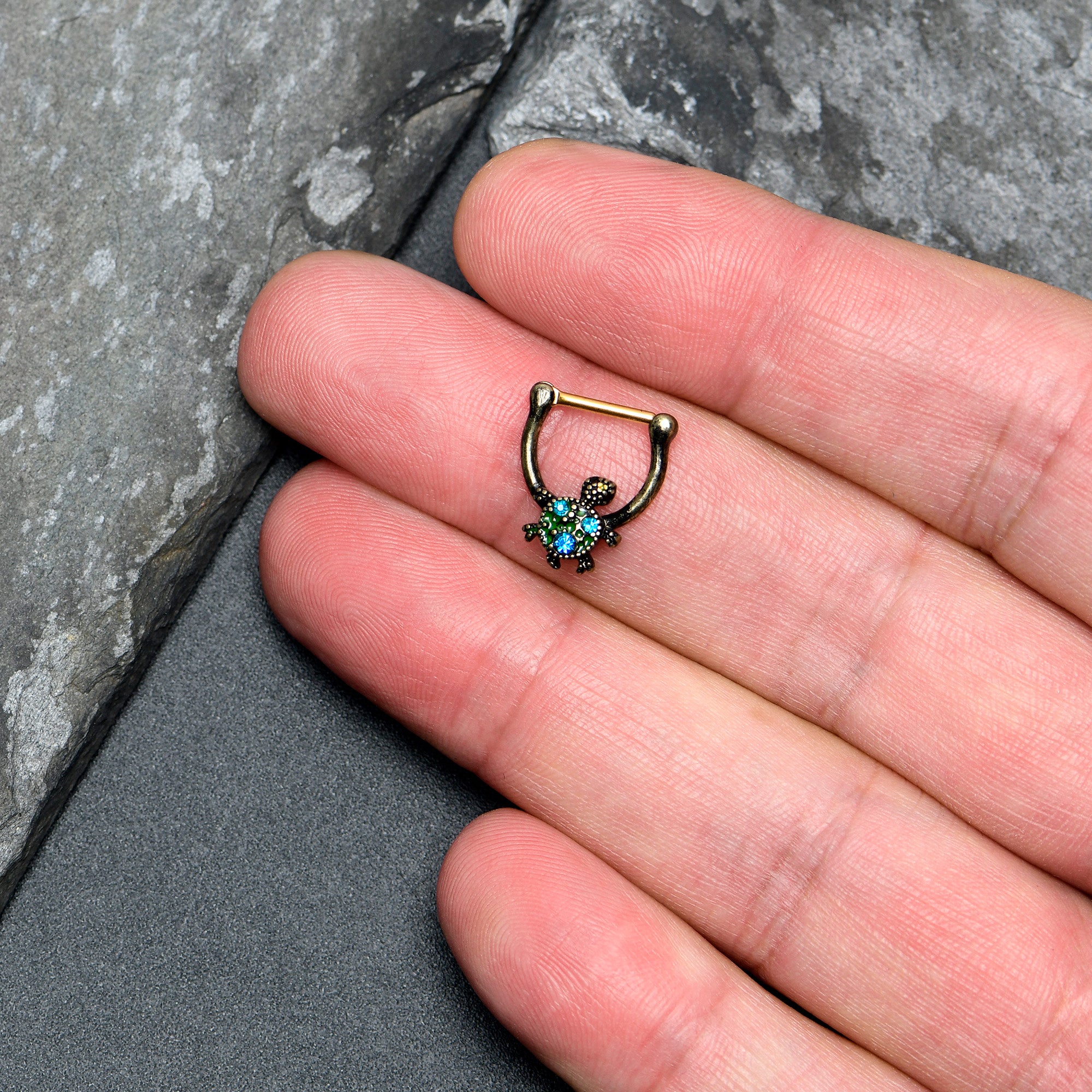 16G 5/16 Blue Gem Gold Tone Sweet Sea Turtle Cartilage Clicker