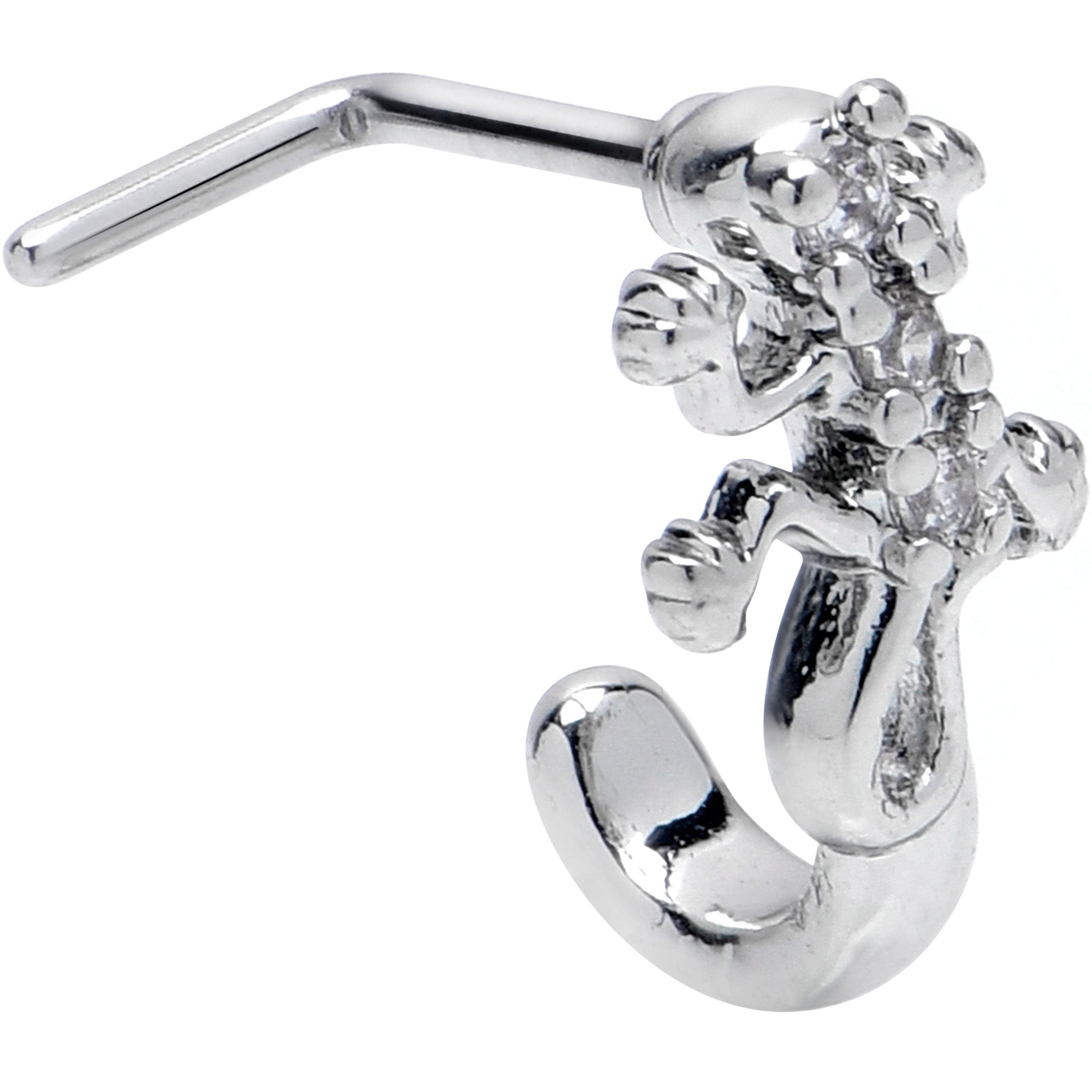 20G 7mm Clear CZ Gem Love Lizard Faux Hoop L Shape Nose Ring