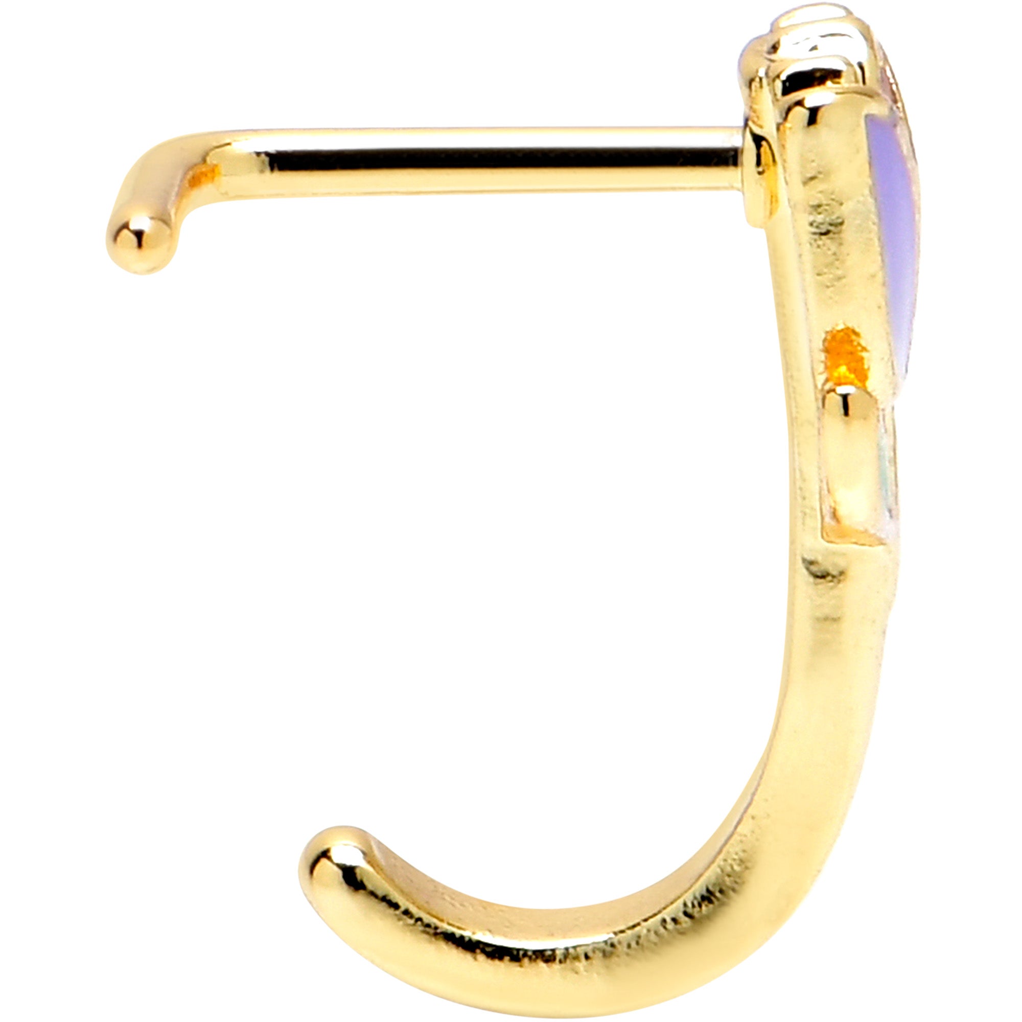 20G 7mm Gold Tone Purple Tulip Flower Faux Hoop L Shape Nose Ring