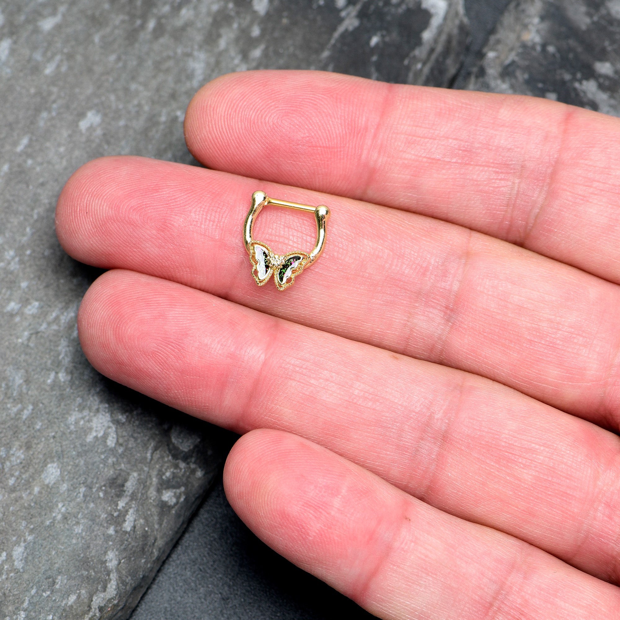 16G 5/16 Vitrail Gem Gold Tone Classic Butterfly Cartilage Clicker