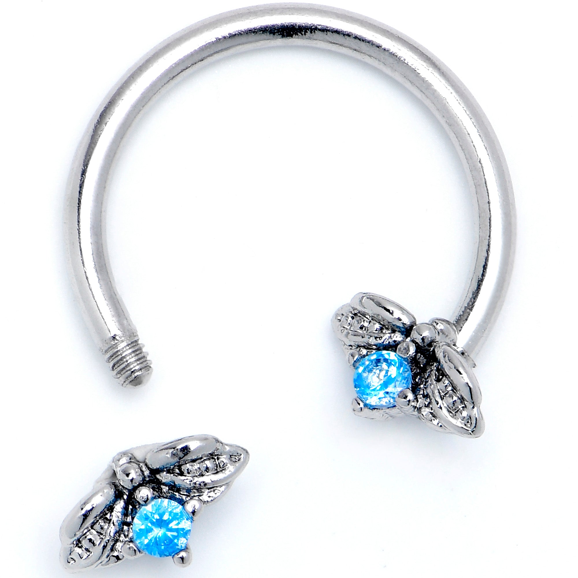 16G 3/8 Blue Gem Beauty Bug Insect Horseshoe Circular Barbell