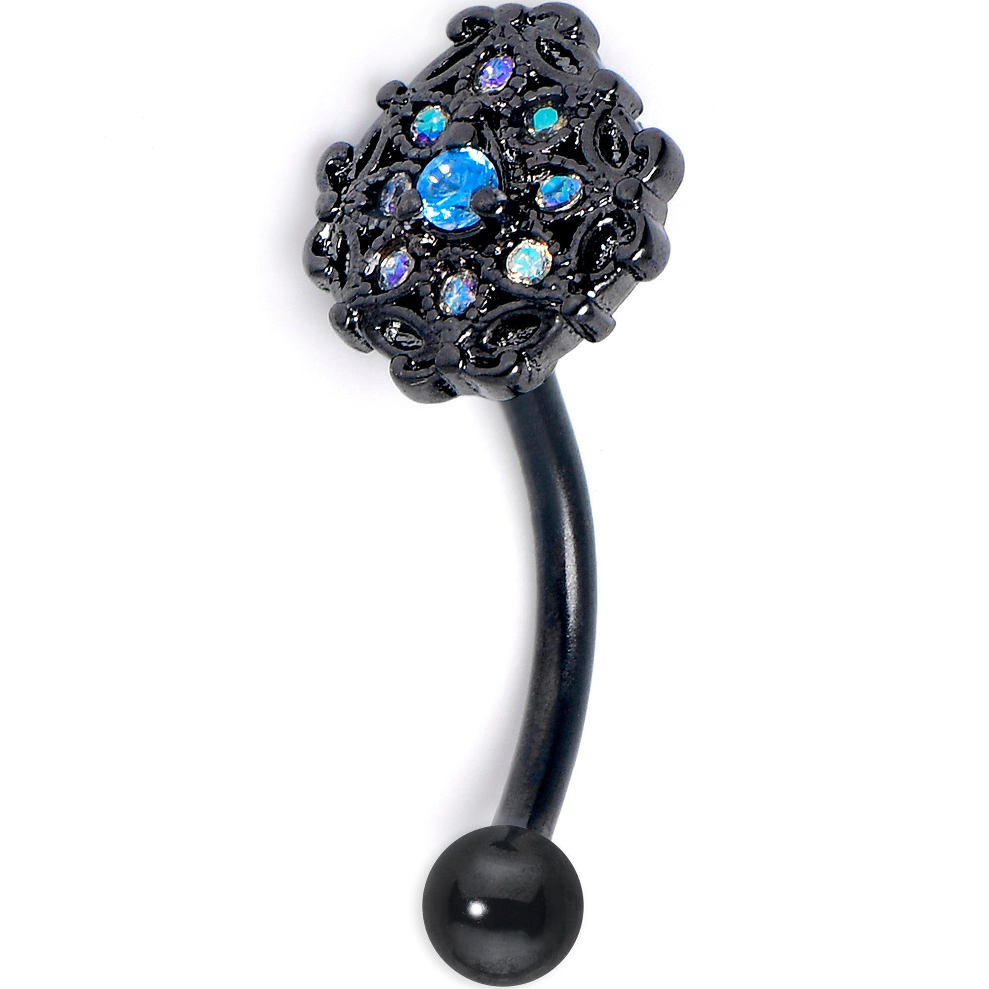 16G 5/16 Blue Aurora Gem Black Night Blossom Curved Eyebrow Ring