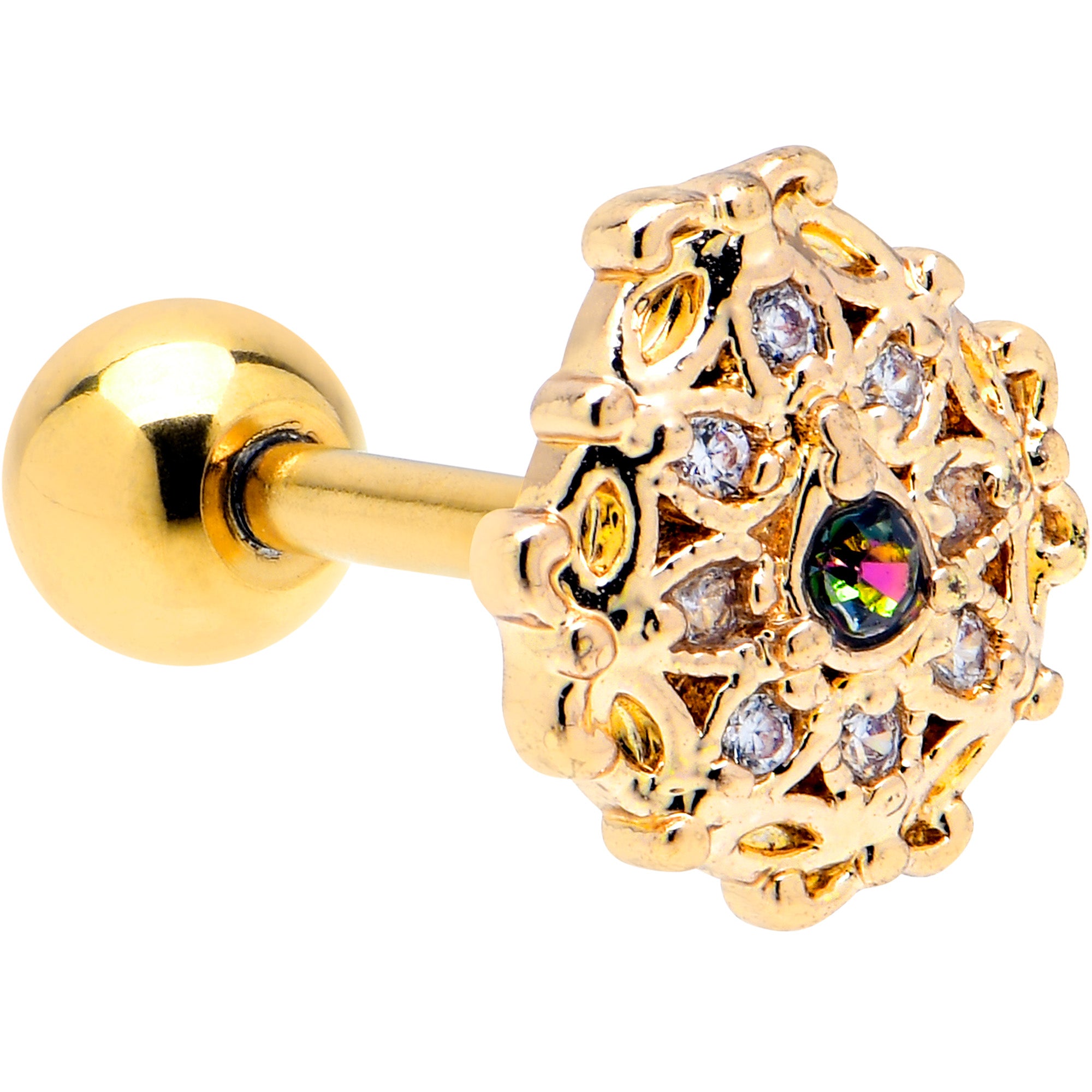 16G 1/4 Vitrail Gem Gold Tone Blossom Bloom Cartilage Earring