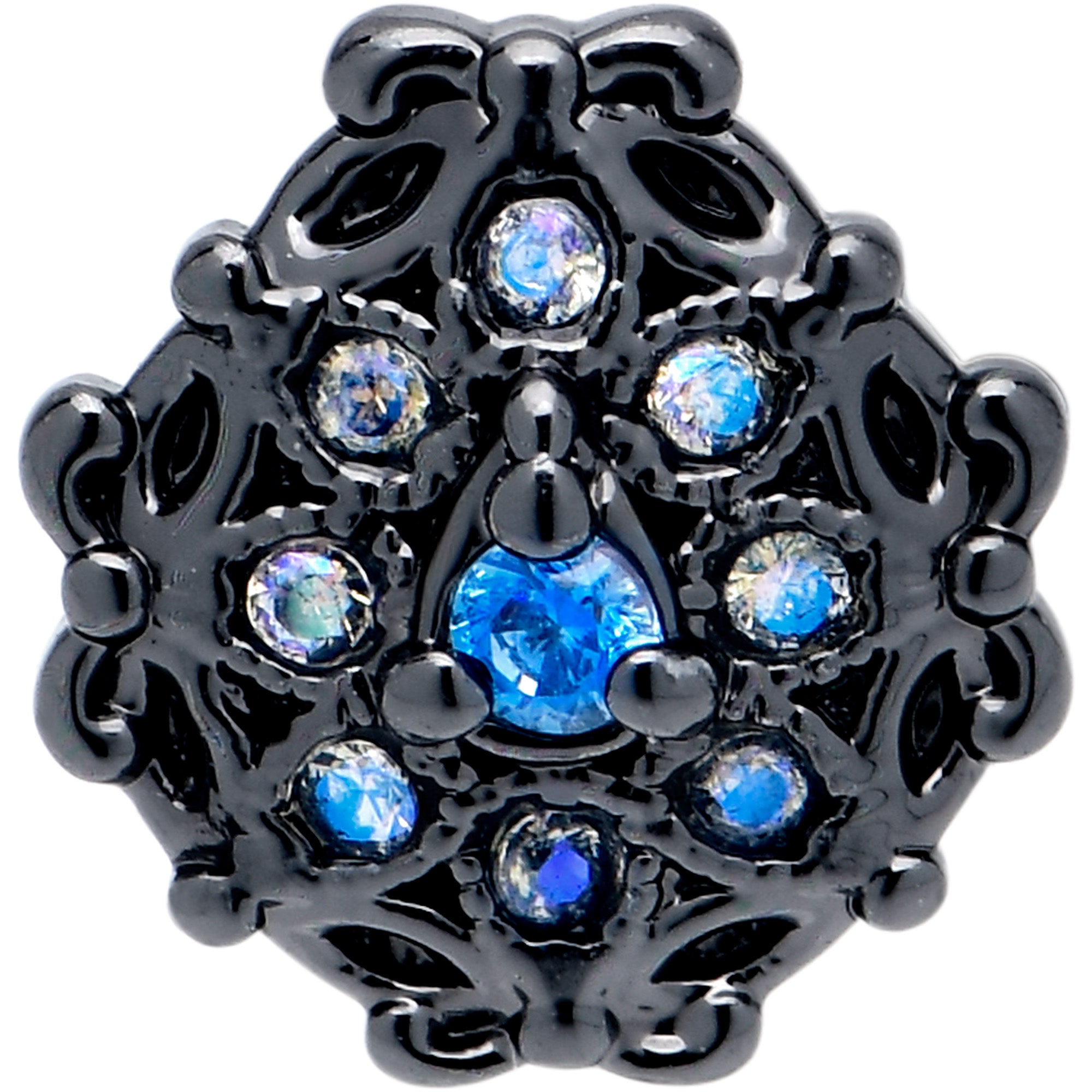 20G 7mm Blue Aurora Gem Black Night Blossom L Shape Nose Ring