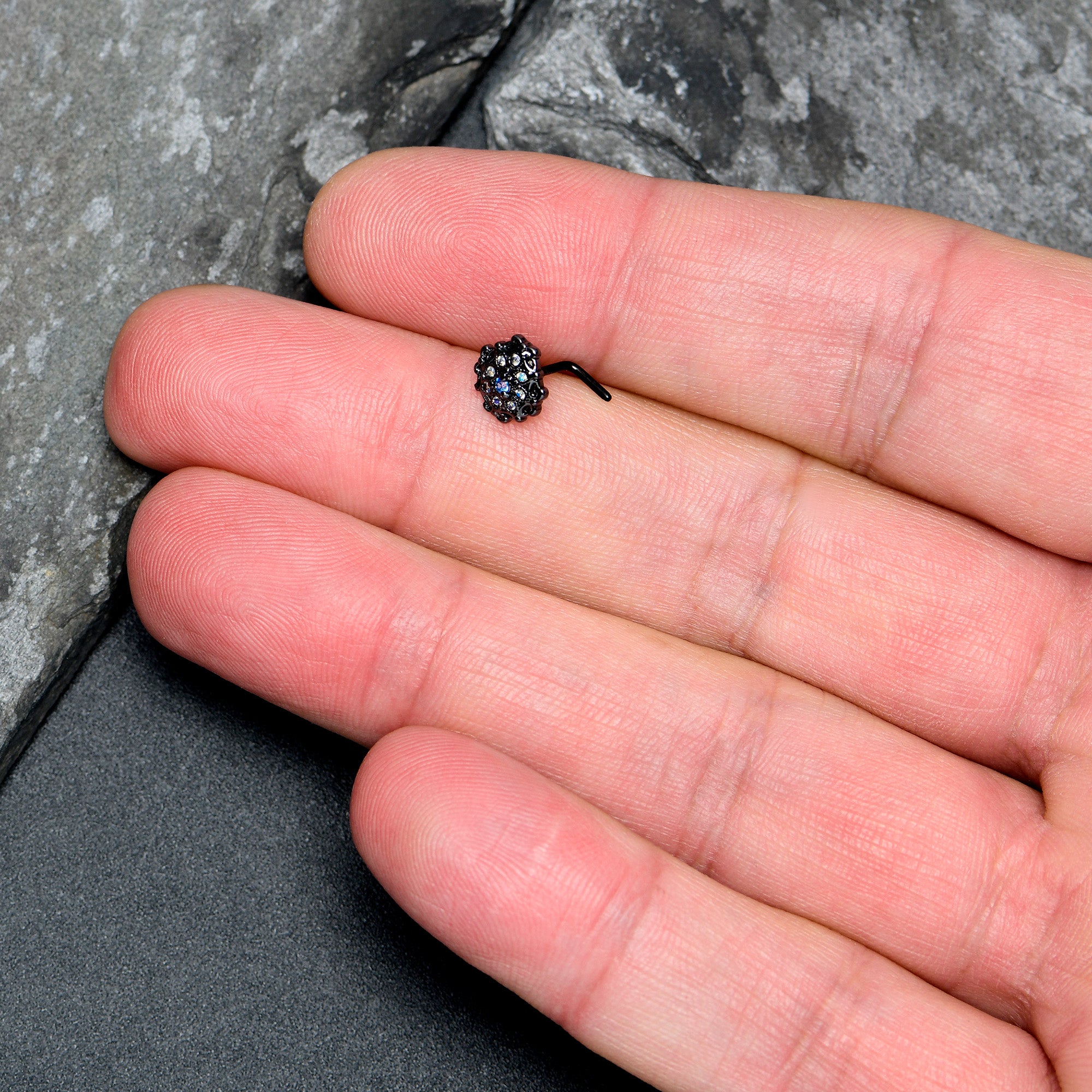 20G 7mm Blue Aurora Gem Black Night Blossom L Shape Nose Ring