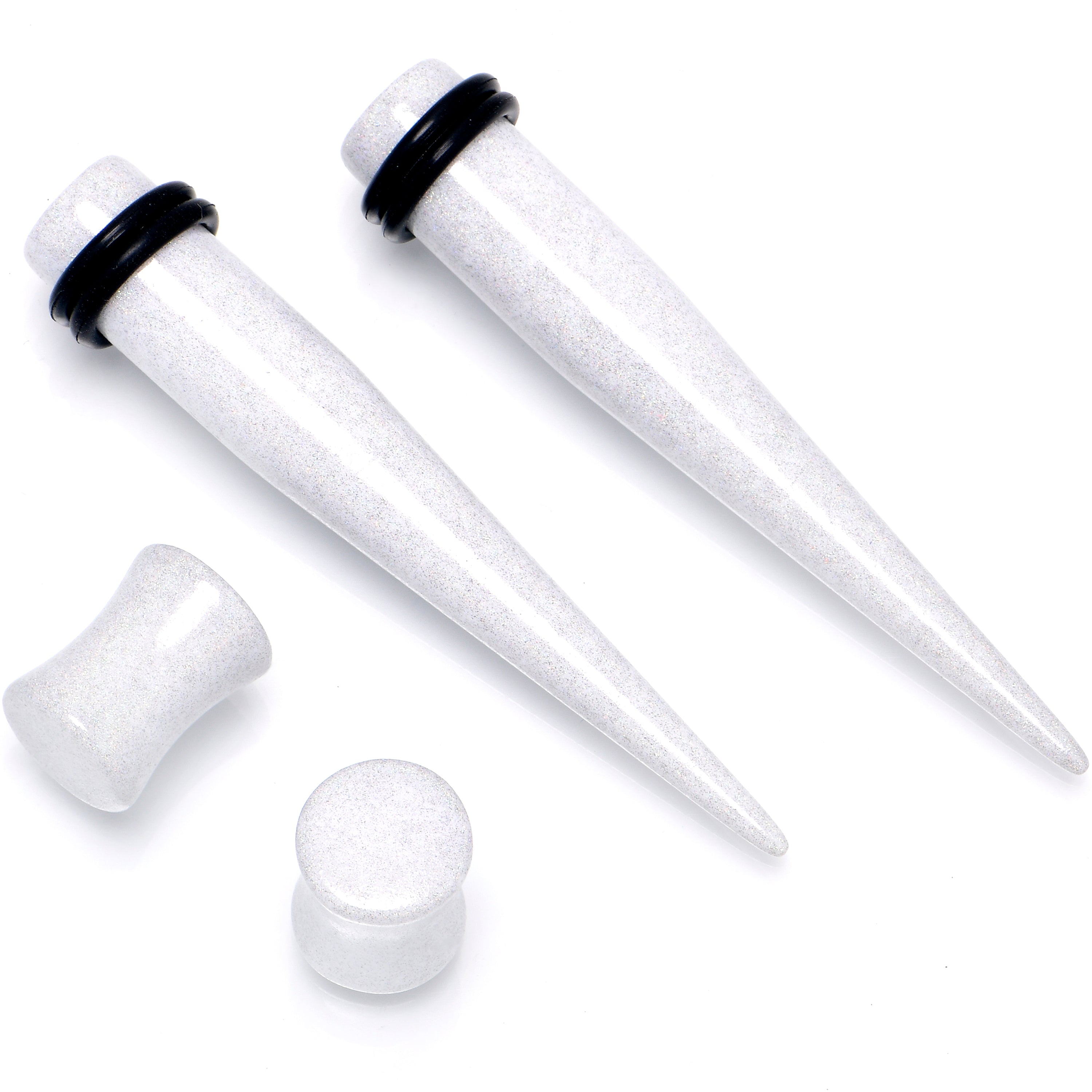 White Acrylic Shimmer Finish Taper Plug Set 6mm to 20mm Sizes