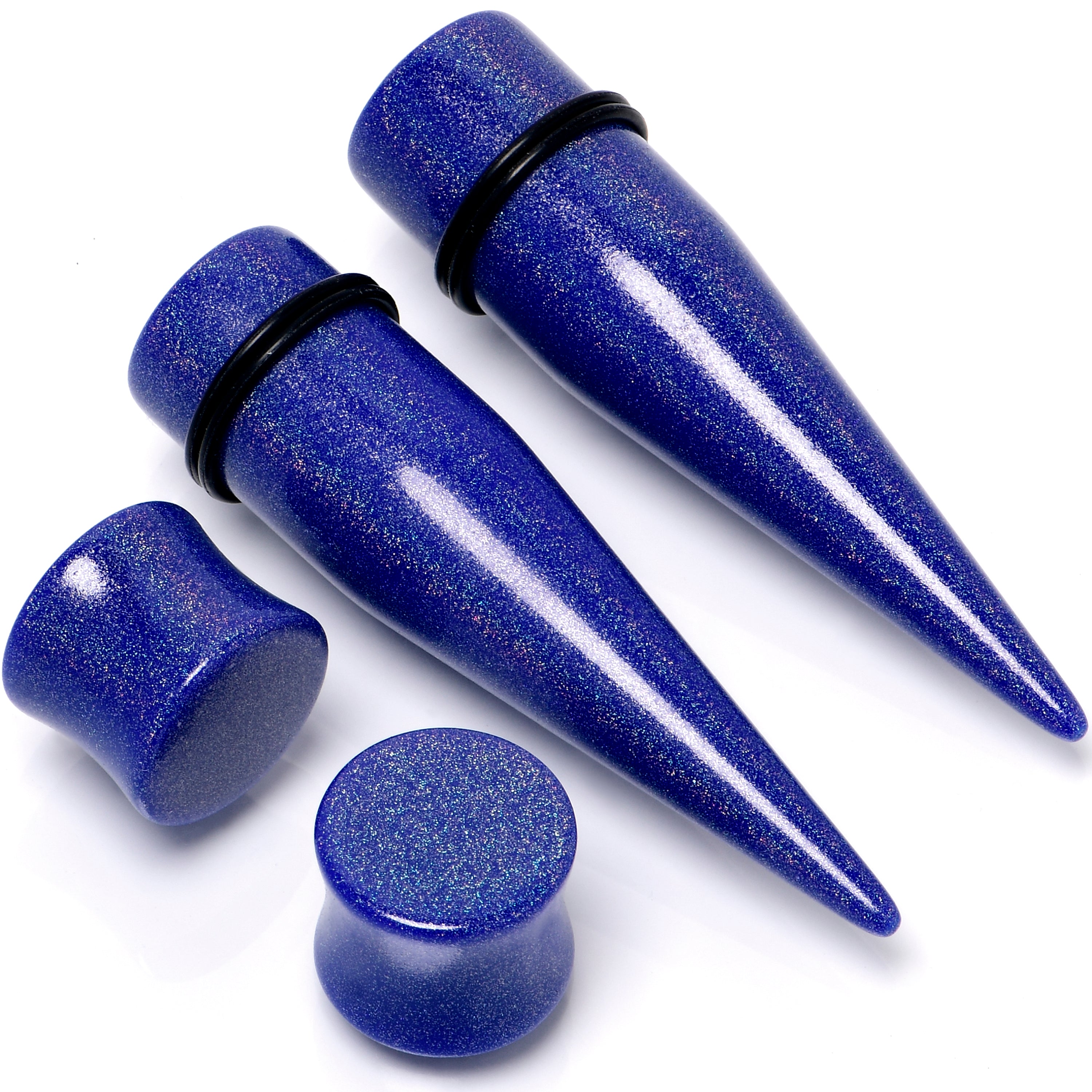 Blue Acrylic Shimmer Finish Taper Saddle Plug Set 6mm to 20mm Sizes